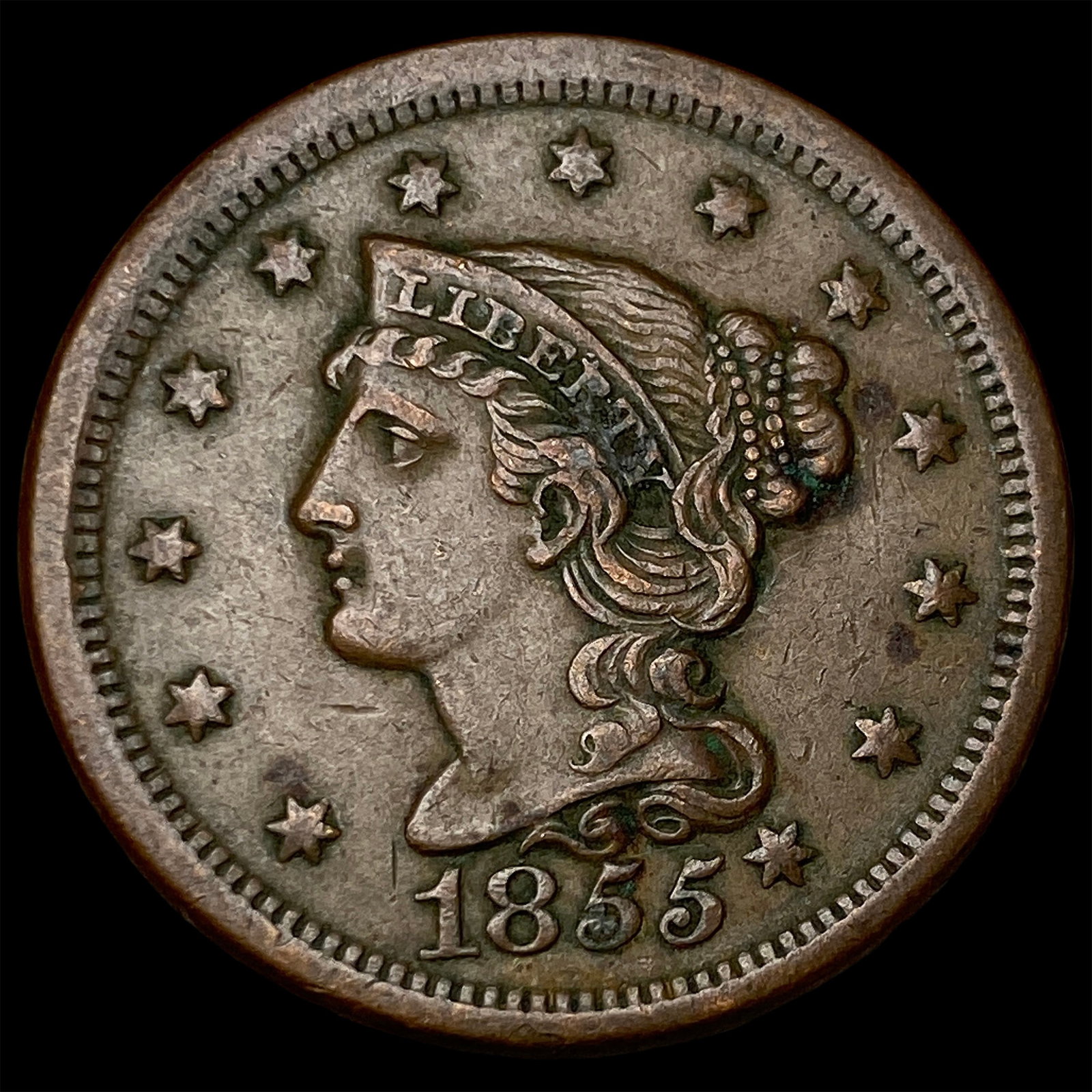 1855 Braided Hair Large Cent CHOICE AU: 1855 Braided Hair Large Cent CHOICE AU