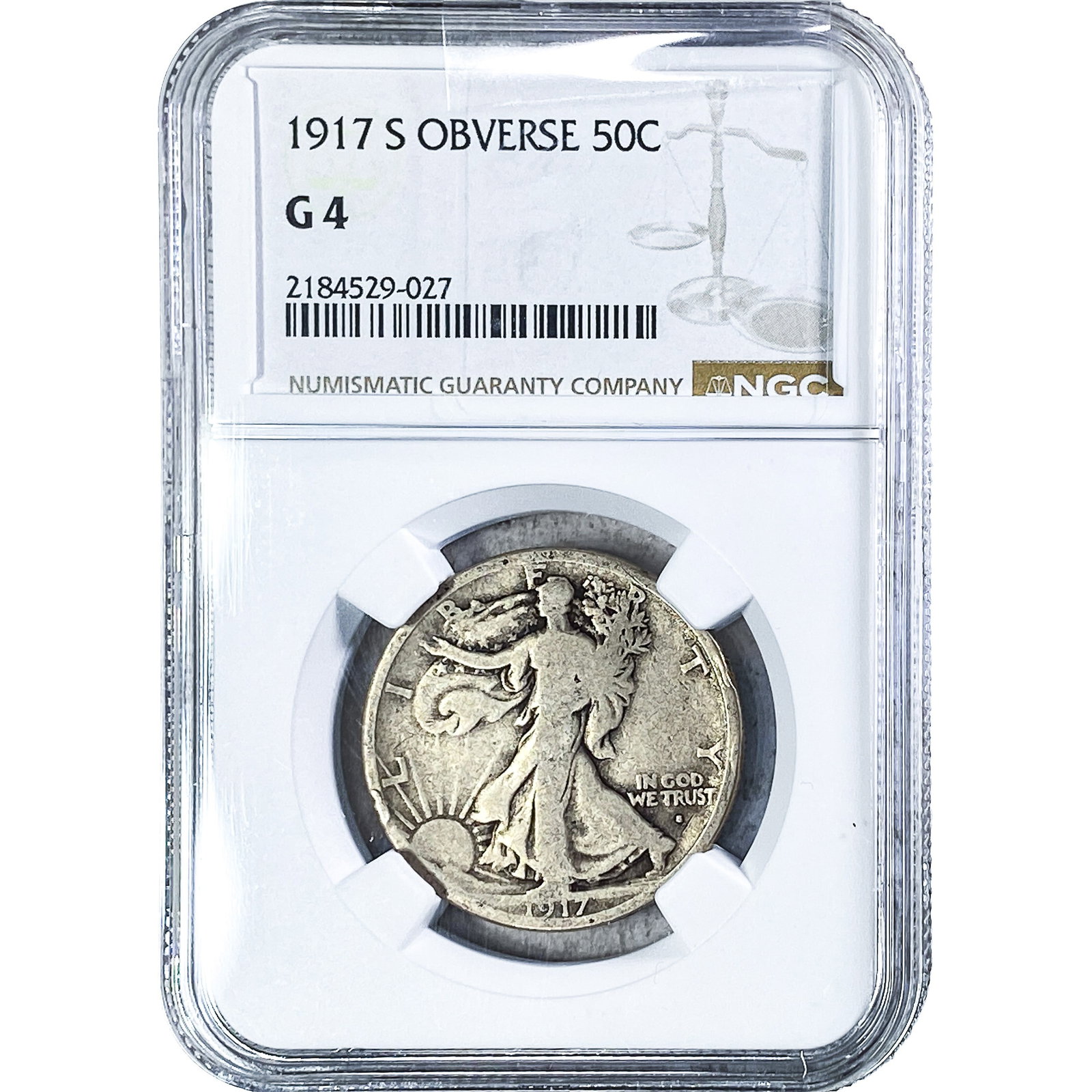 1917-S Walking Liberty Half Dollar NGC G4 Obverse: 1917-S Walking Liberty Half Dollar NGC G4 Obverse