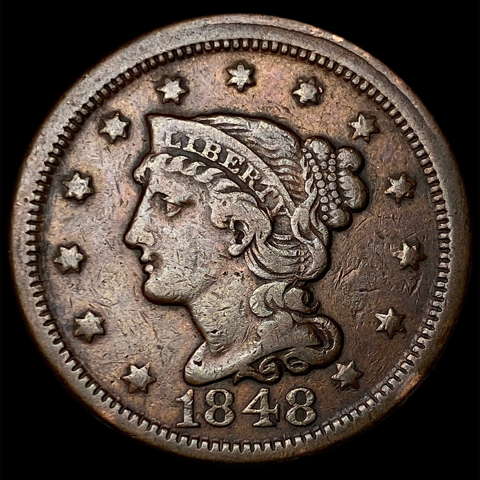 1848 Braided Hair Large Cent ABOUT UNCIRCULATED: 1848 Braided Hair Large Cent ABOUT UNCIRCULATED
