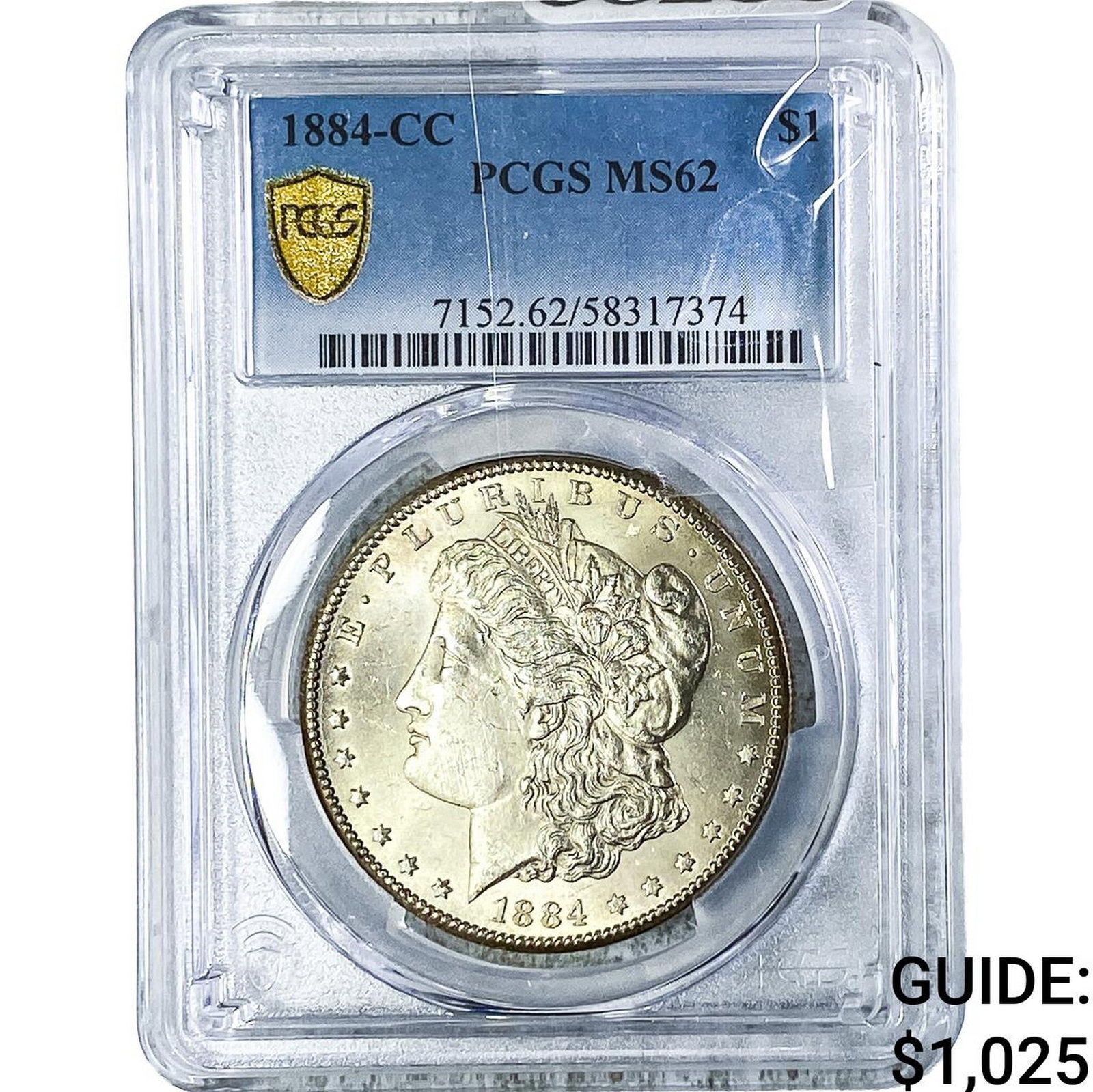 1884-CC Morgan Silver Dollar PCGS MS62: 1884-CC Morgan Silver Dollar PCGS MS62
