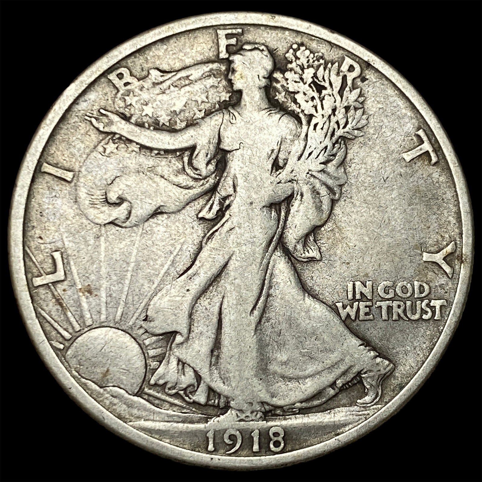 1918-D Silver Walking Liberty Half Dollar LIGHTLY CIRCULATED (1 of 2)