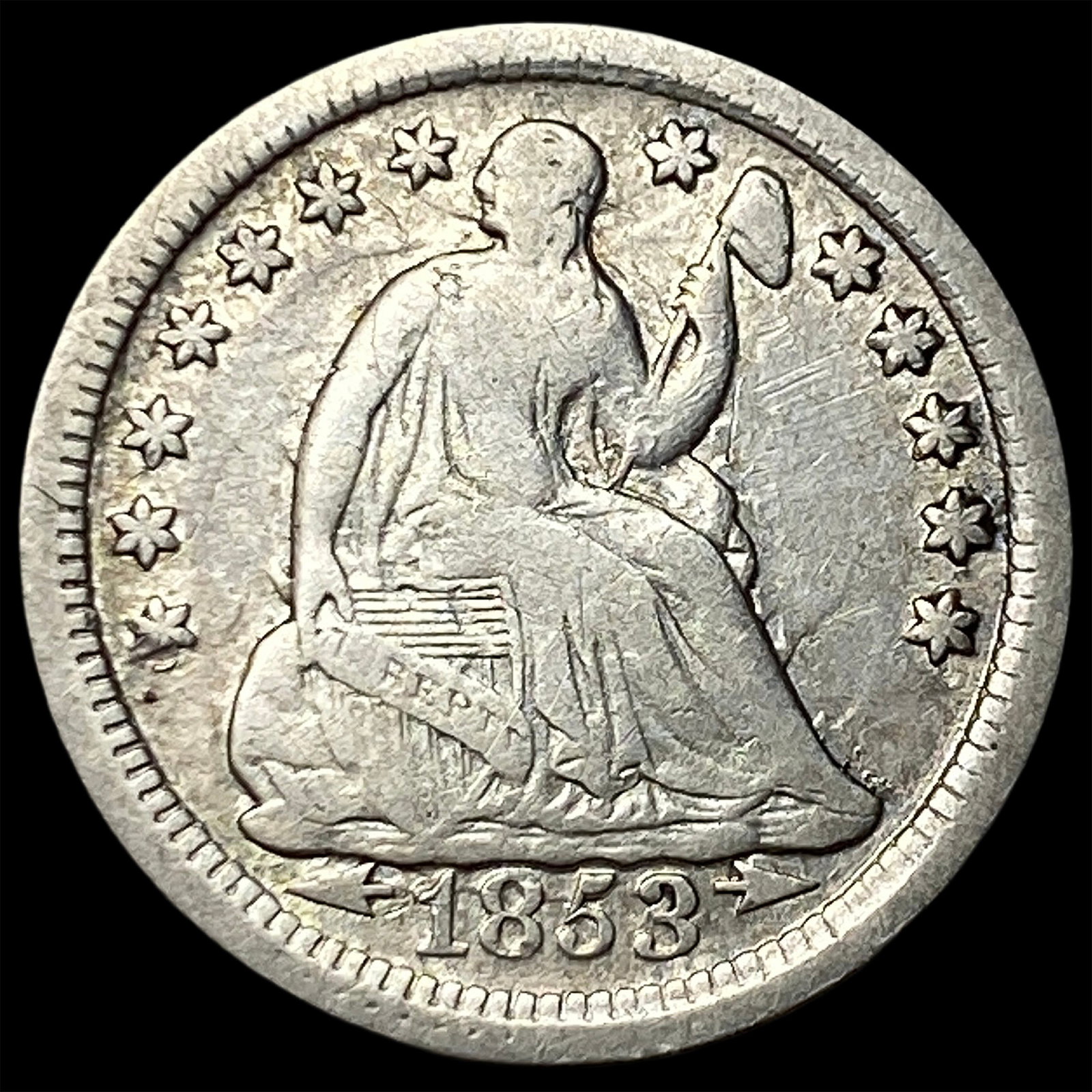 1853 Arrows Seated Liberty Half Dime LIGHTLY CIRCULATED (1 of 2)