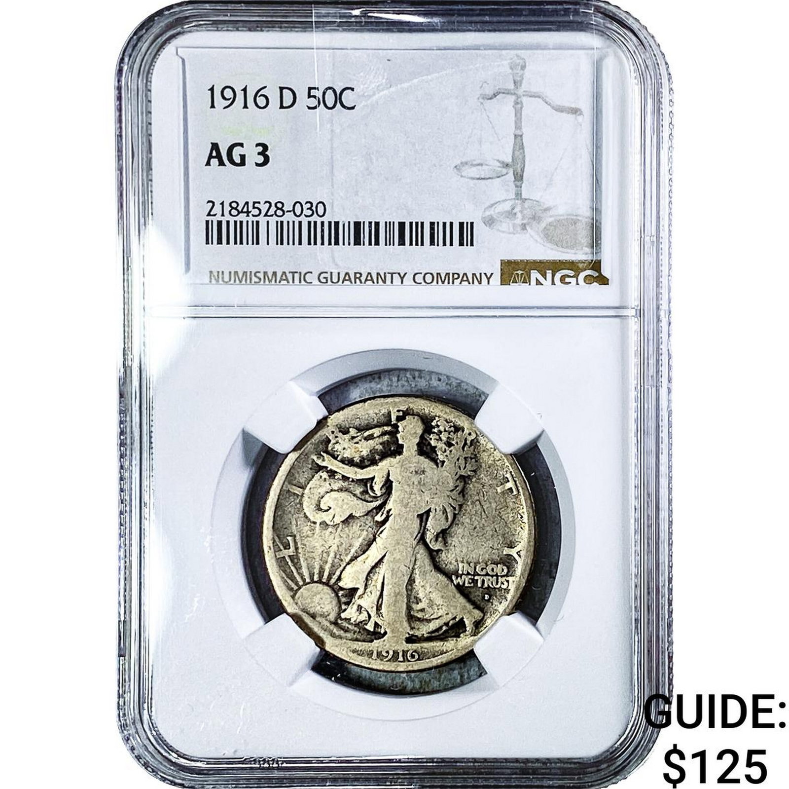 1916-D Walking Liberty Half Dollar NGC AG3: 1916-D Walking Liberty Half Dollar NGC AG3