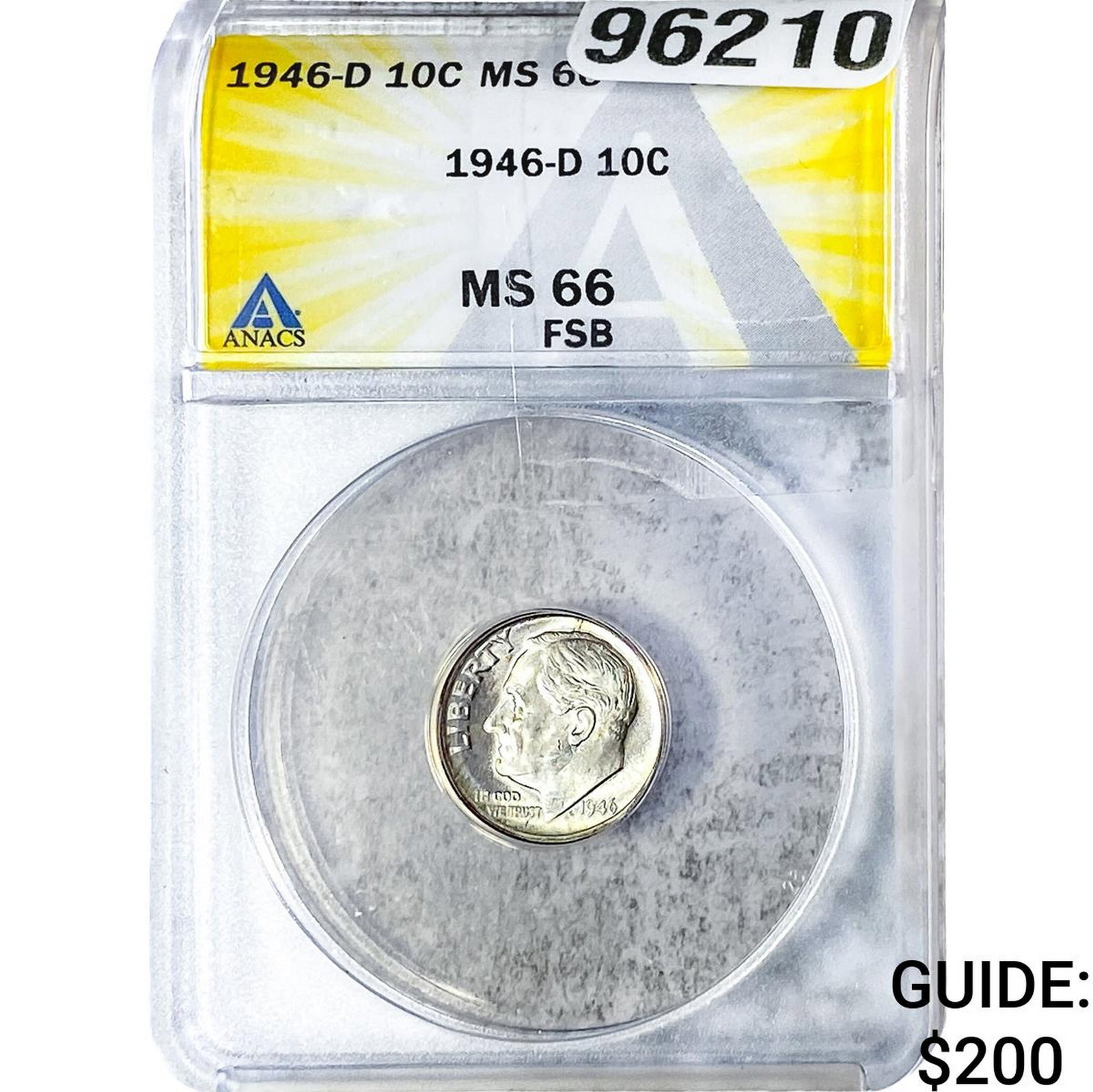 1946-D Roosevelt Dime ANACS MS66 FSB: 1946-D Roosevelt Dime ANACS MS66 FSB