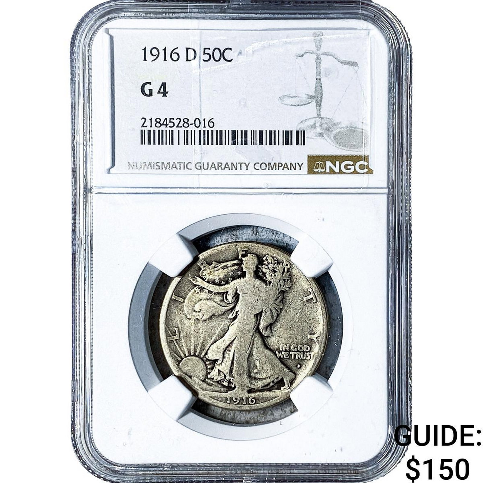 1916-D Walking Liberty Half Dollar NGC G4: 1916-D Walking Liberty Half Dollar NGC G4