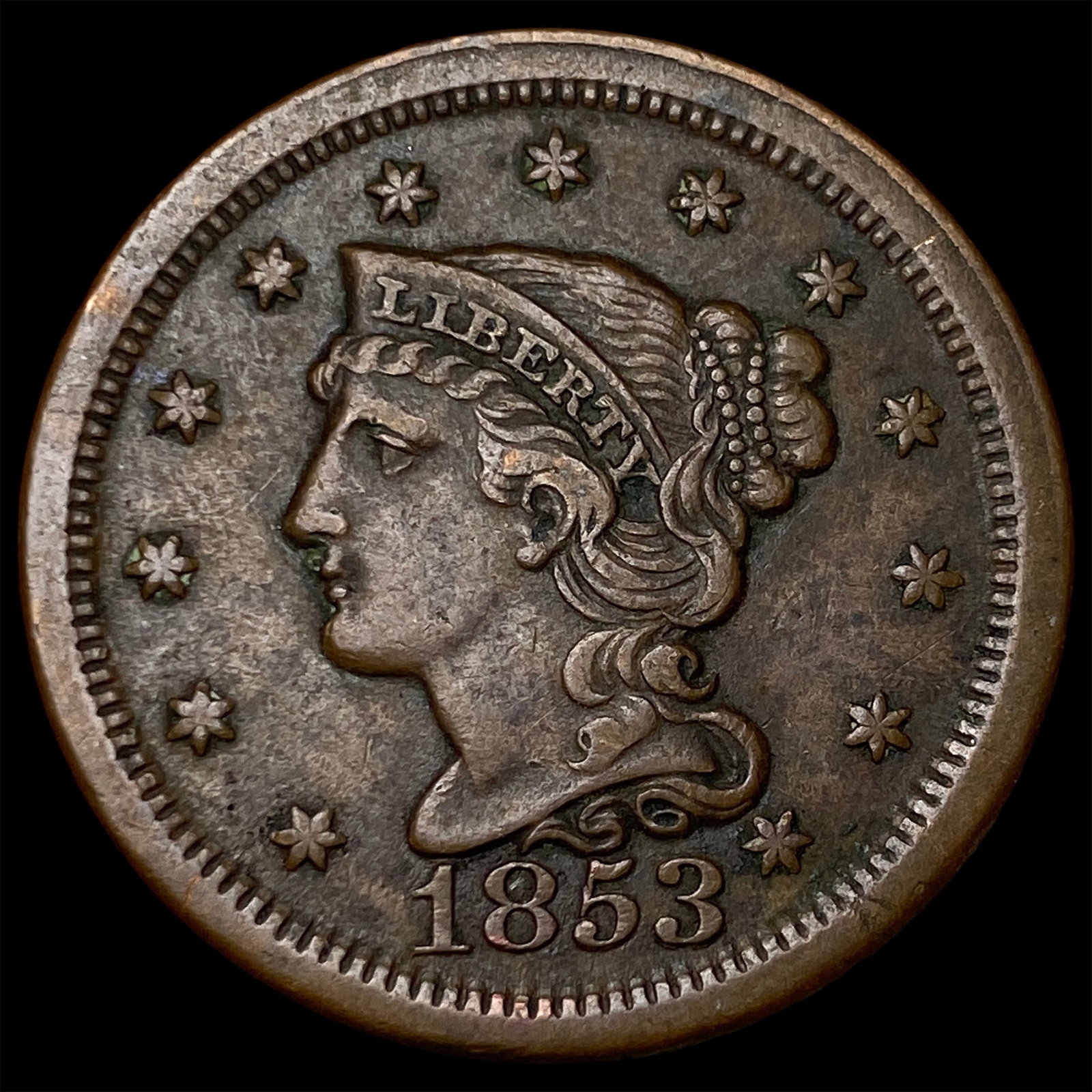 1853 Braided Hair Large Cent NEARLY UNCIRCULATED (1 of 2)