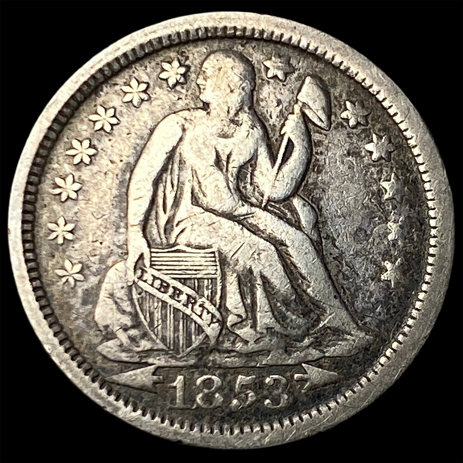 1853 Arrows Seated Liberty Dime LIGHTLY CIRCULATED (1 of 2)