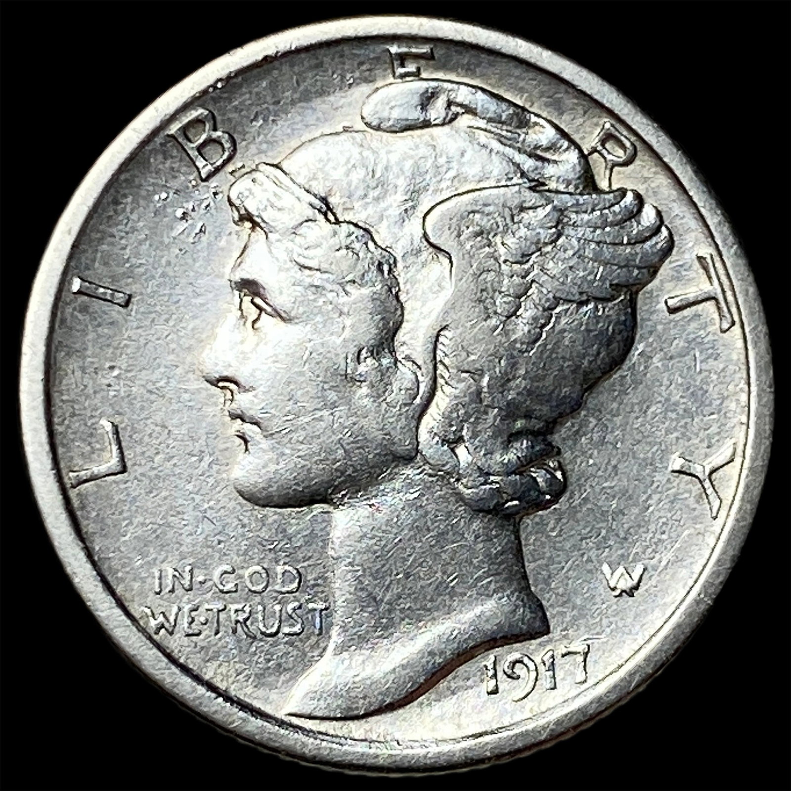 1917-S Silver Mercury Dime CLOSELY UNCIRCULATED: 1917-S Silver Mercury Dime CLOSELY UNCIRCULATED