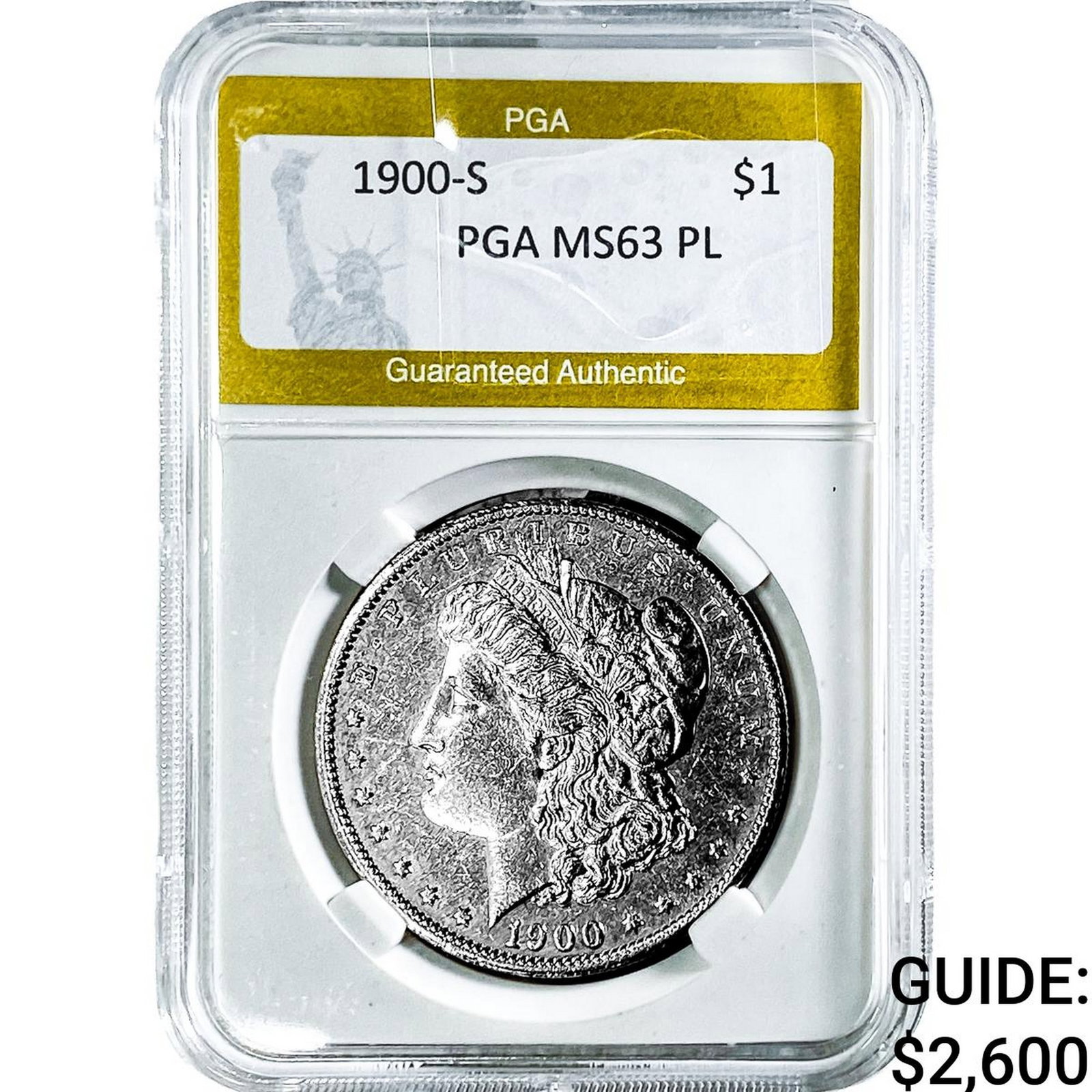 1900-S Morgan Silver Dollar PGA MS63 PL: 1900-S Morgan Silver Dollar PGA MS63 PL
