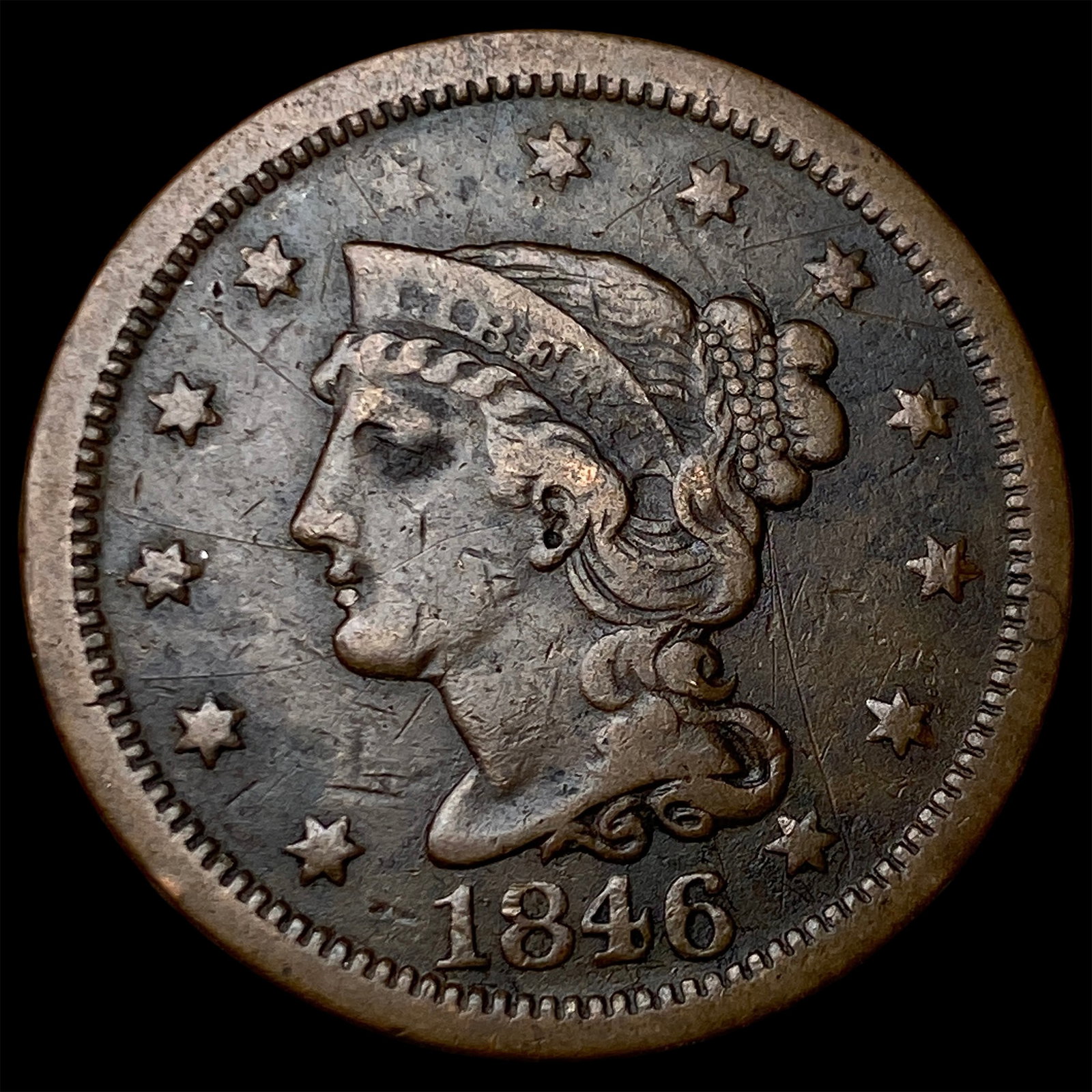 1846 Braided Hair Large Cent LIGHTLY CIRCULATED: 1846 Braided Hair Large Cent LIGHTLY CIRCULATED