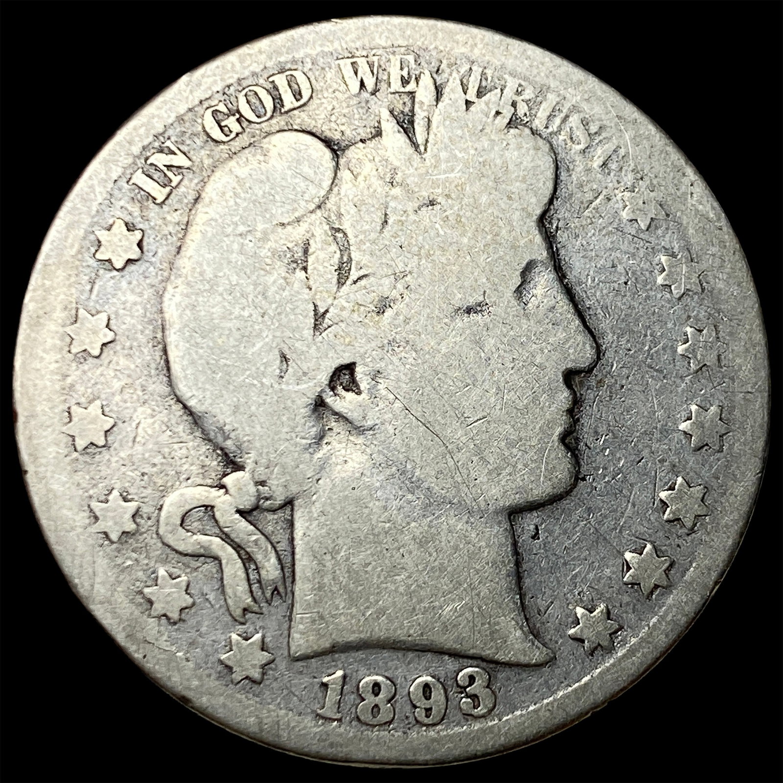 1893-S Silver Barber Half Dollar NICELY CIRCULATED: 1893-S Silver Barber Half Dollar NICELY CIRCULATED