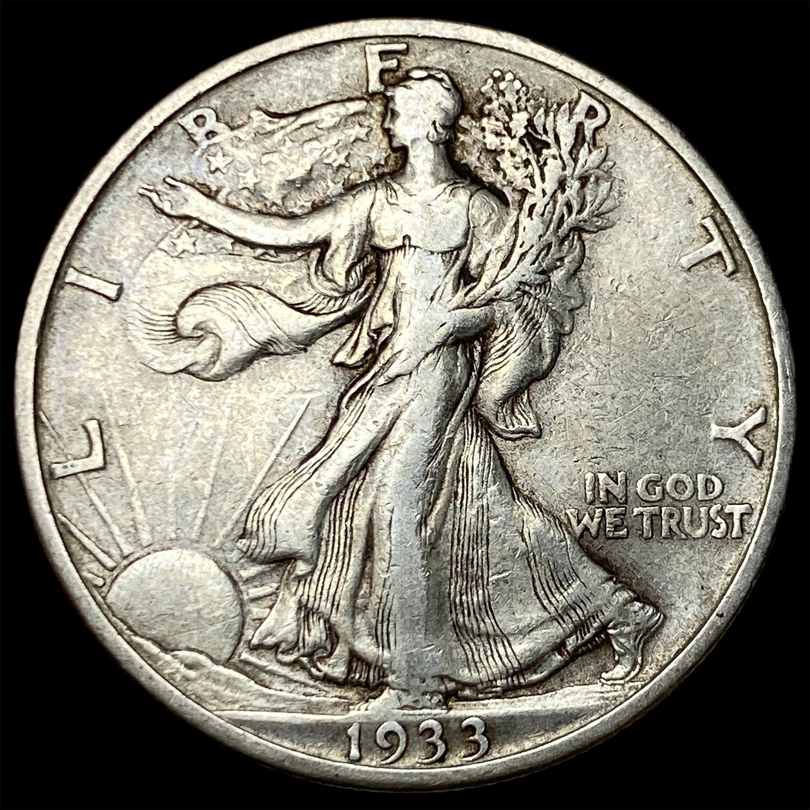 1933-S Silver Walking Liberty Half Dollar NEARLY UNCIRCULATED: 1933-S Silver Walking Liberty Half Dollar NEARLY UNCIRCULATED