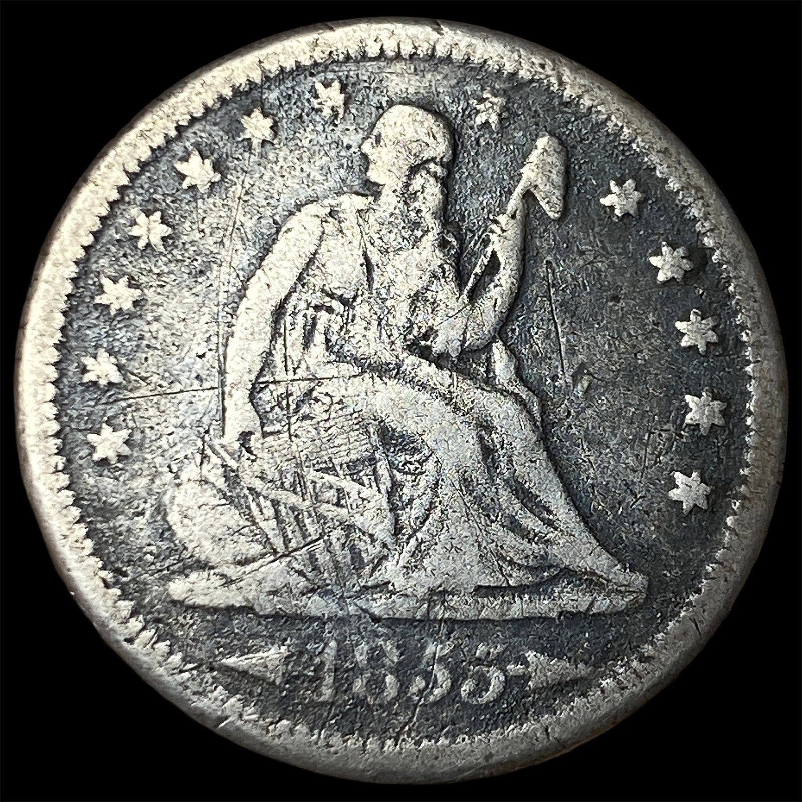 1855-S Silver Seated Liberty Quarter LIGHTLY CIRCULATED (1 of 2)