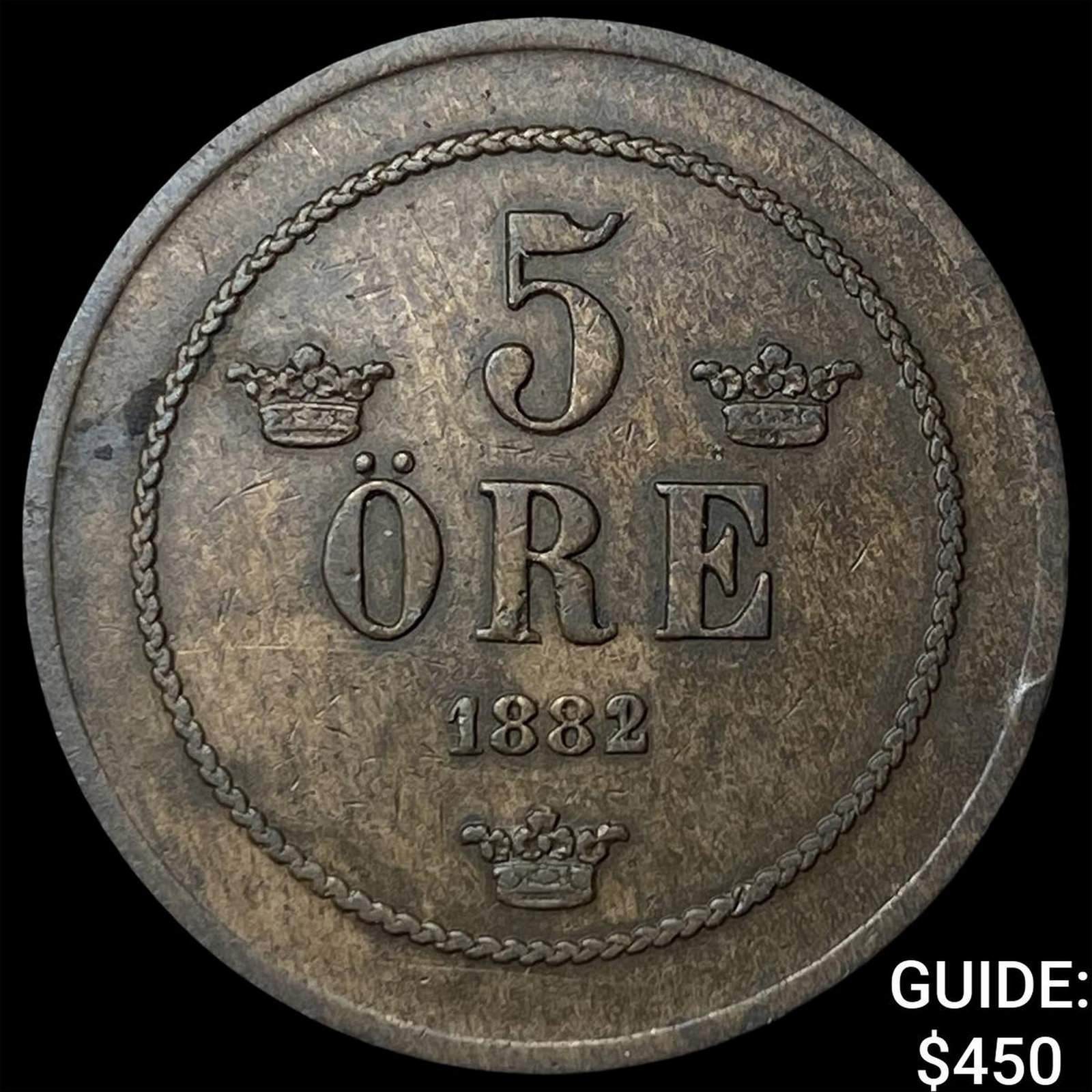 1882/1 Sweden Oscar II Bronze 5 Ore KM-736 (1 of 2)
