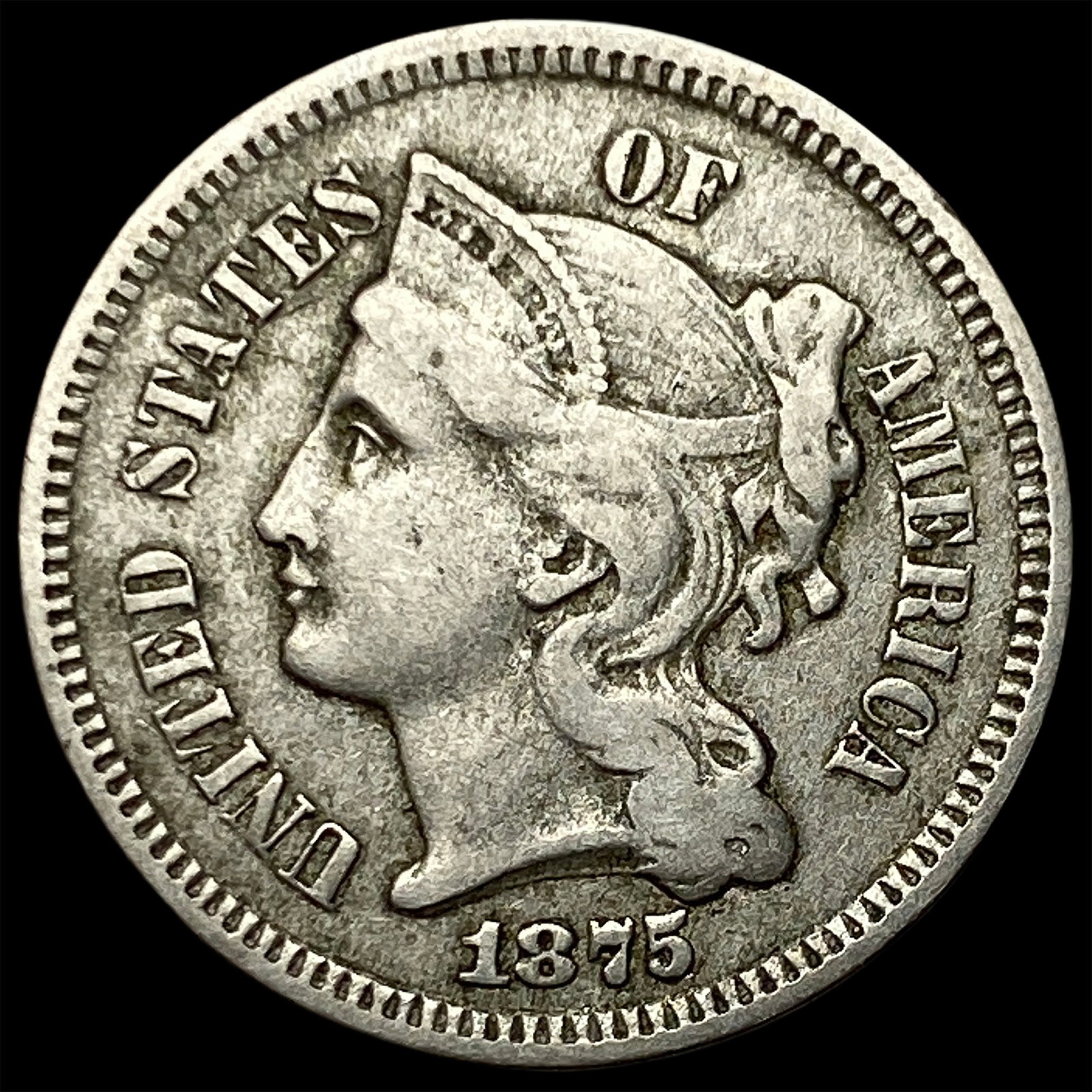 1875 Nickel Three-Cent Piece NEARLY UNCIRCULATED (1 of 2)