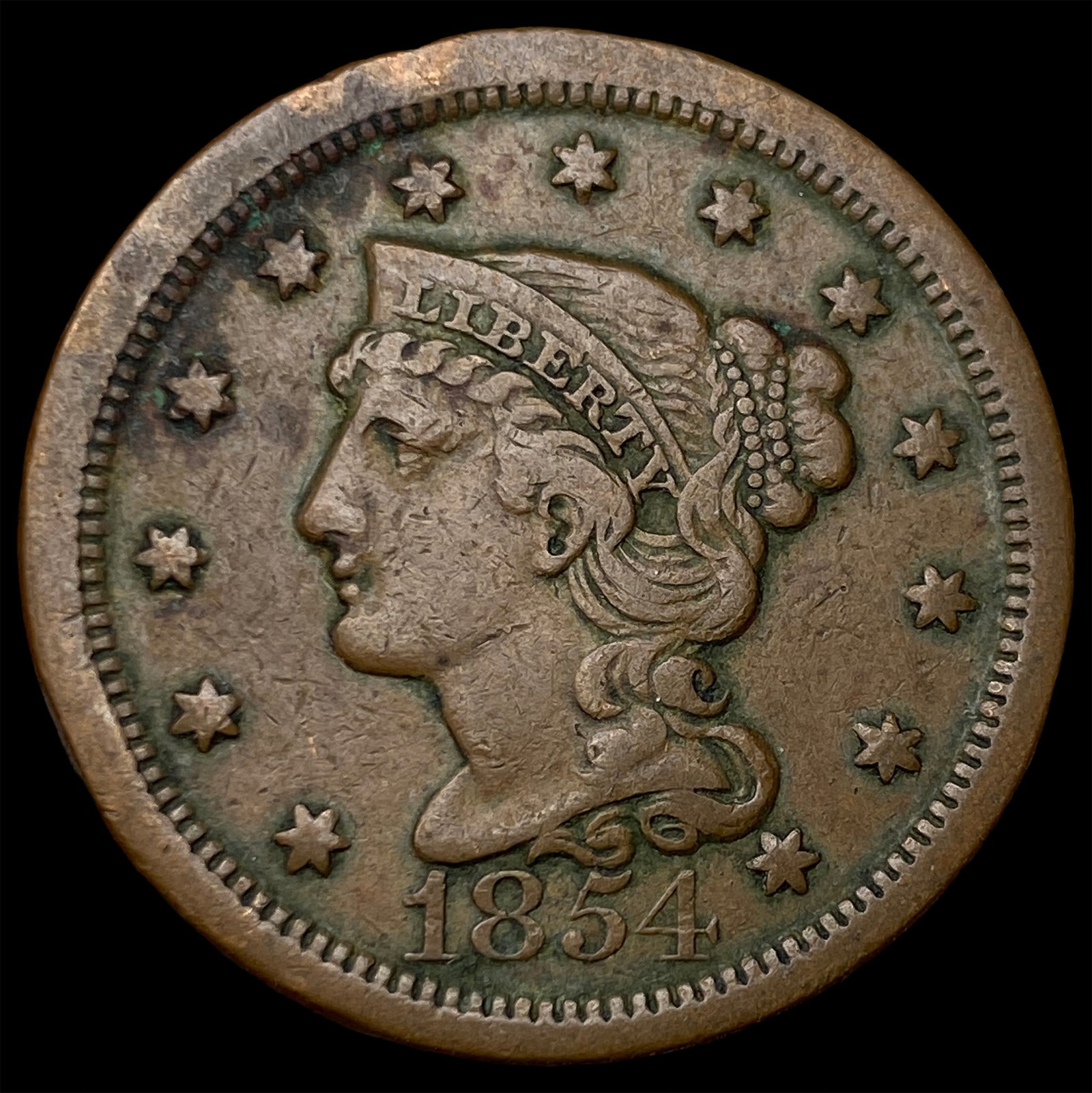 1854 Braided Hair Large Cent NEARLY UNCIRCULATED: 1854 Braided Hair Large Cent NEARLY UNCIRCULATED