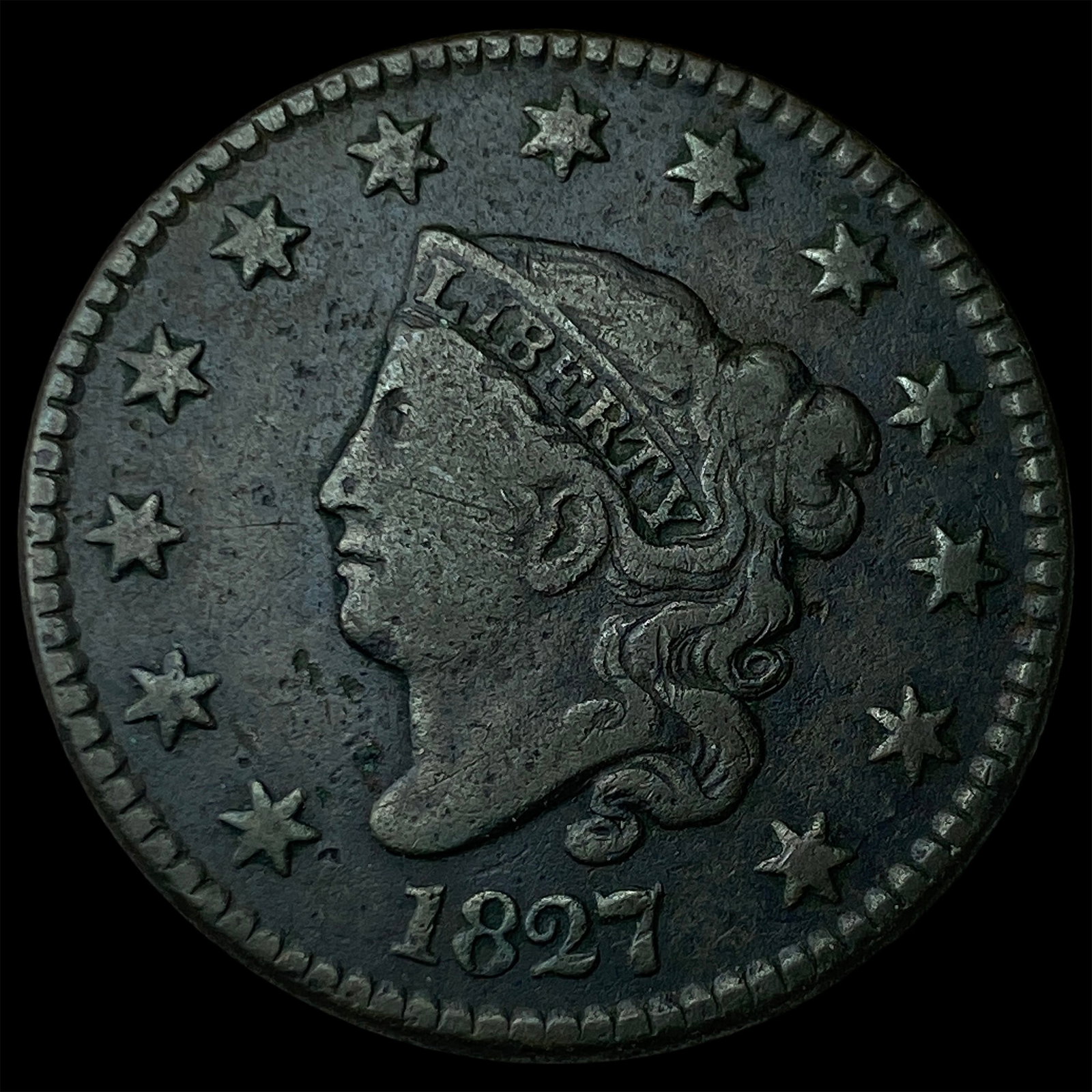 1827 Coronet Head Large Cent LIGHTLY CIRCULATED: 1827 Coronet Head Large Cent LIGHTLY CIRCULATED