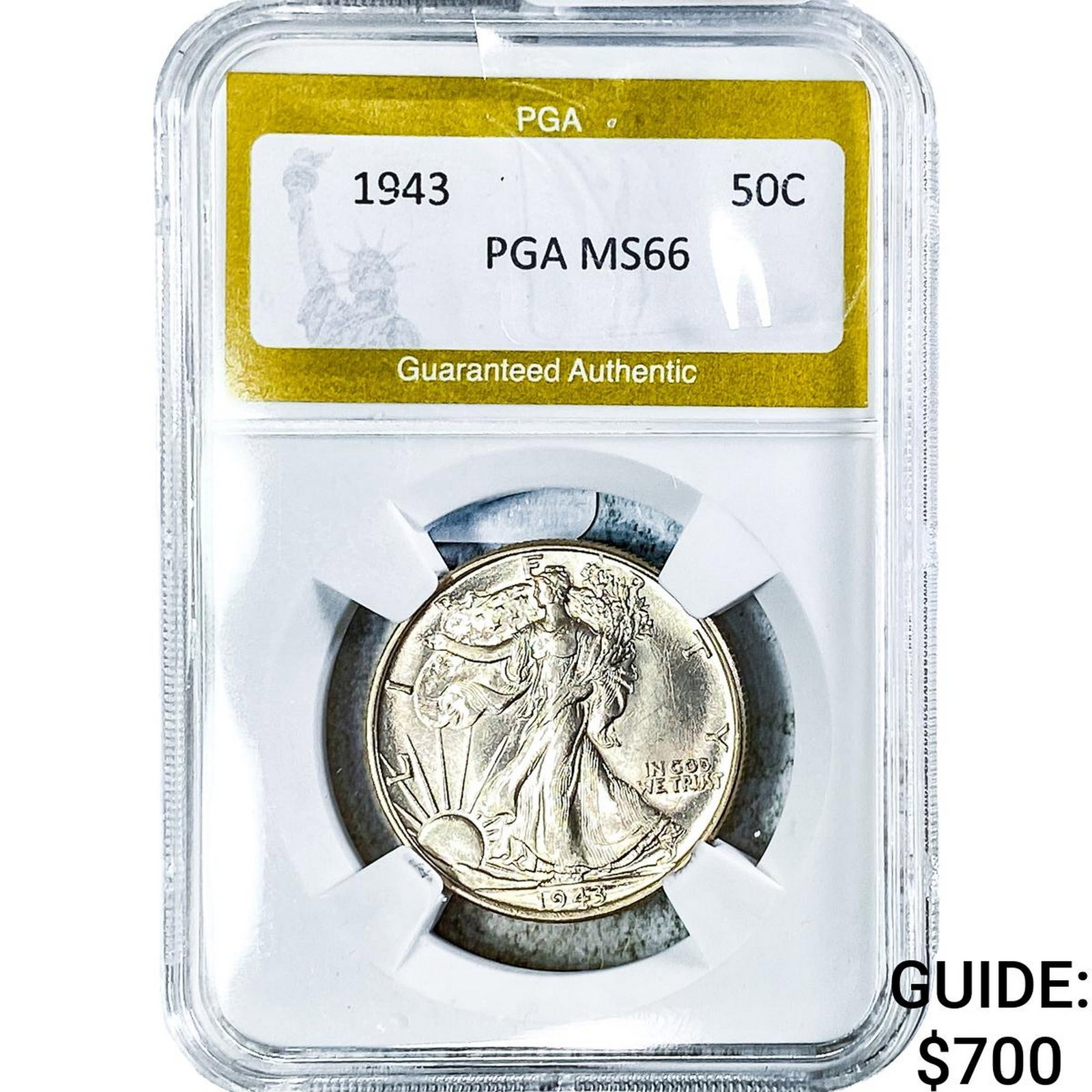 1943 Walking Liberty Half Dollar PGA MS66: 1943 Walking Liberty Half Dollar PGA MS66