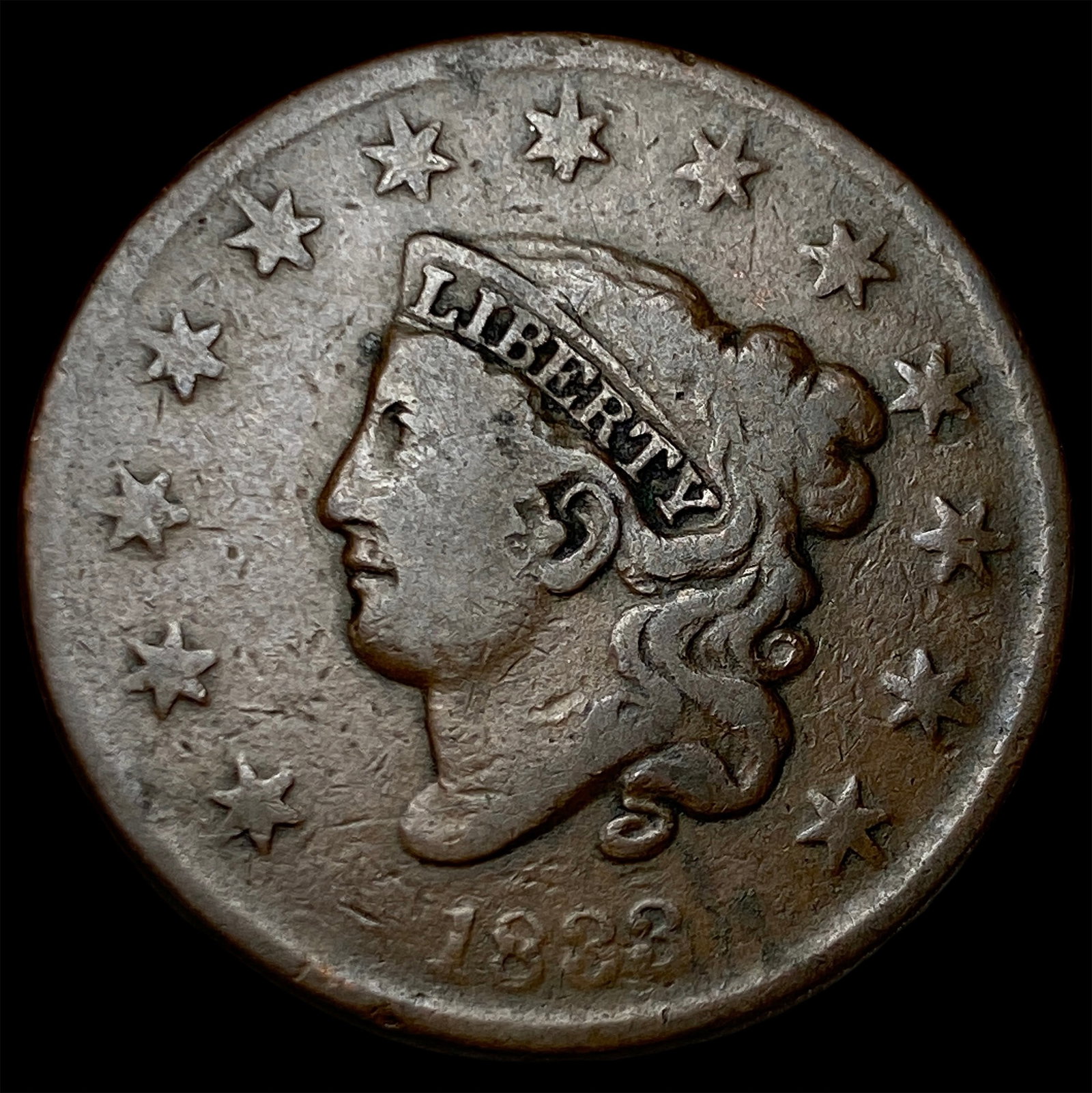 1833 Coronet Head Large Cent LIGHTLY CIRCULATED: 1833 Coronet Head Large Cent LIGHTLY CIRCULATED