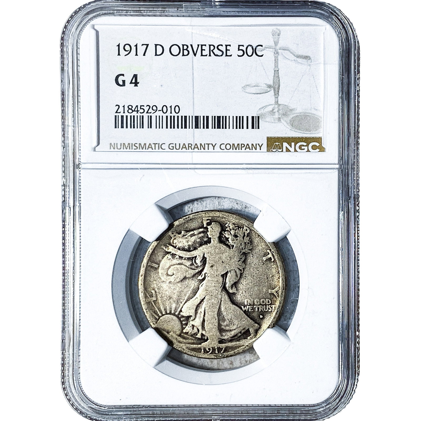 1917-D Walking Liberty Half Dollar NGC G4 Obverse: 1917-D Walking Liberty Half Dollar NGC G4 Obverse