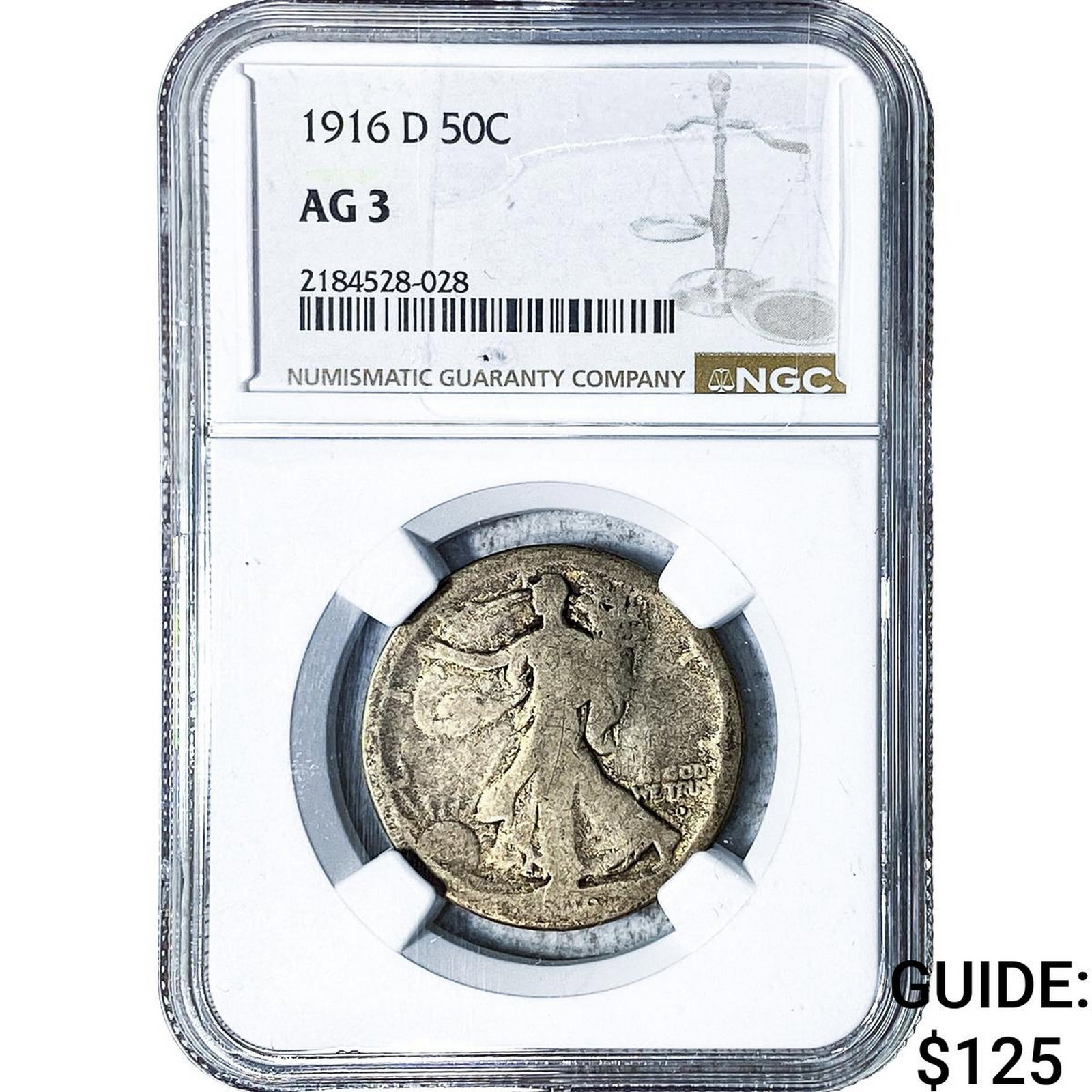 1916-D Walking Liberty Half Dollar NGC AG3: 1916-D Walking Liberty Half Dollar NGC AG3
