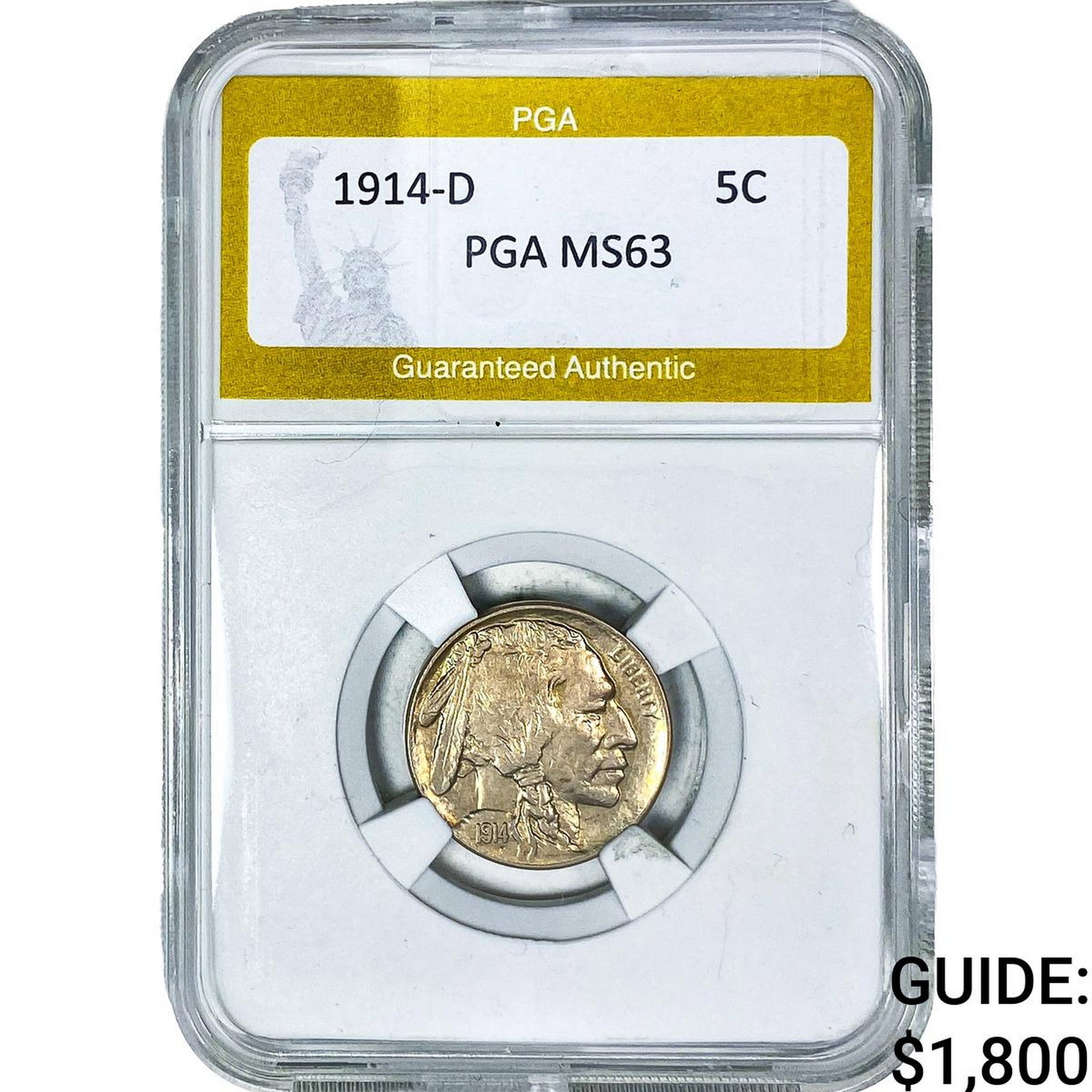 1914-D Buffalo Nickel PGA MS63: 1914-D Buffalo Nickel PGA MS63