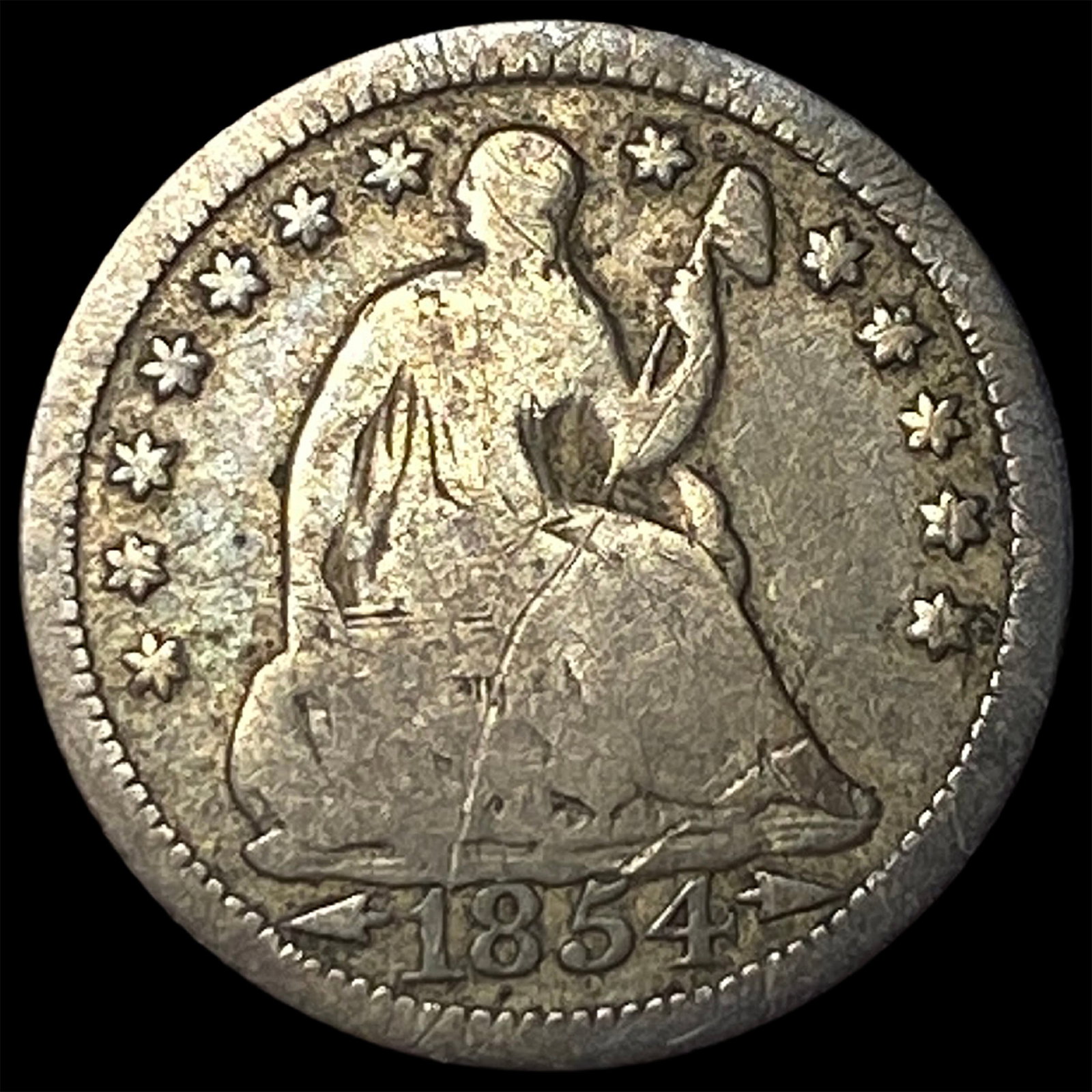 1854 Arrows Seated Liberty Half Dime NICELY CIRCULATED (1 of 2)