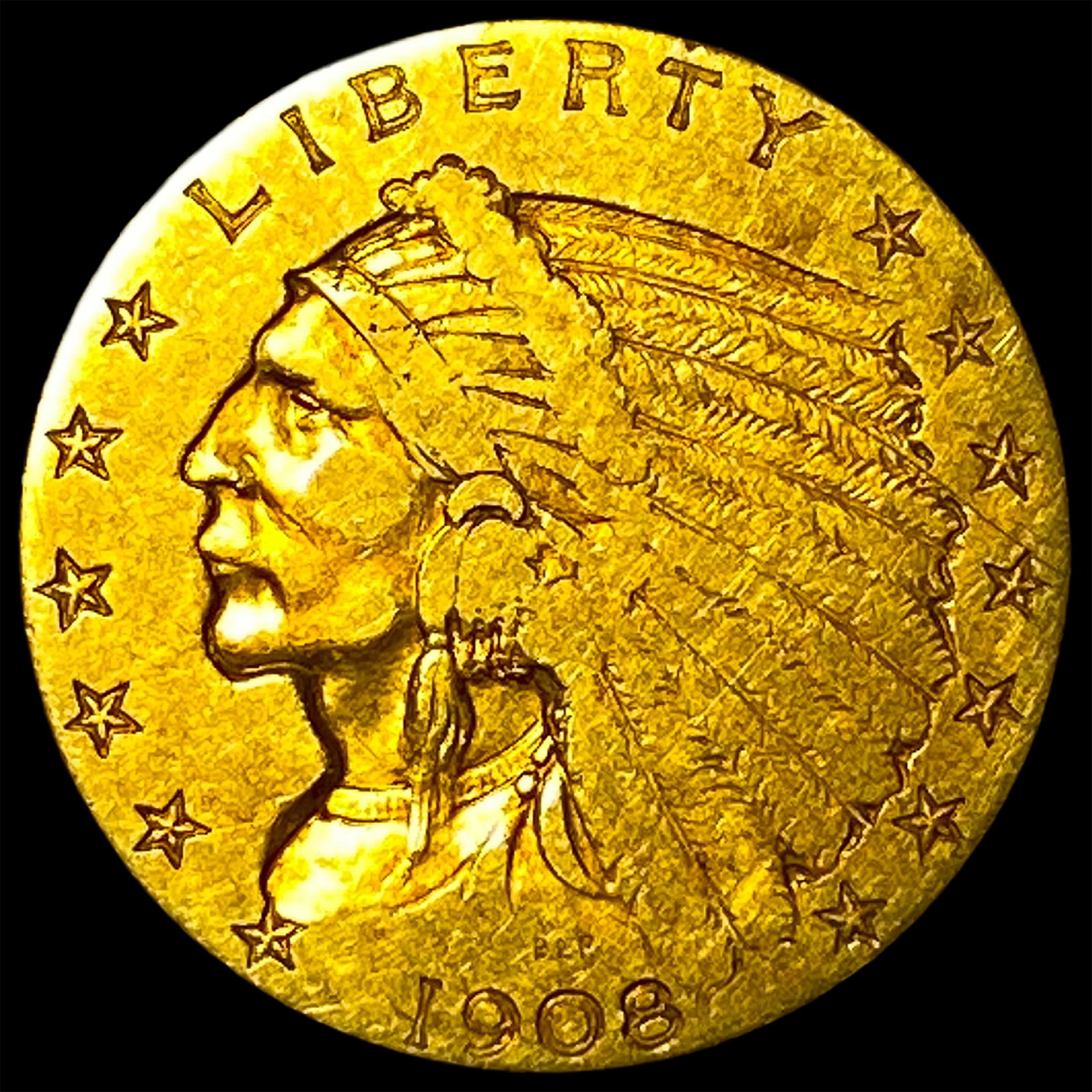 1908 Indian Head $2.5 Gold Quarter Eagle NEARLY UNCIRCULATED: 1908 Indian Head $2.5 Gold Quarter Eagle NEARLY UNCIRCULATED