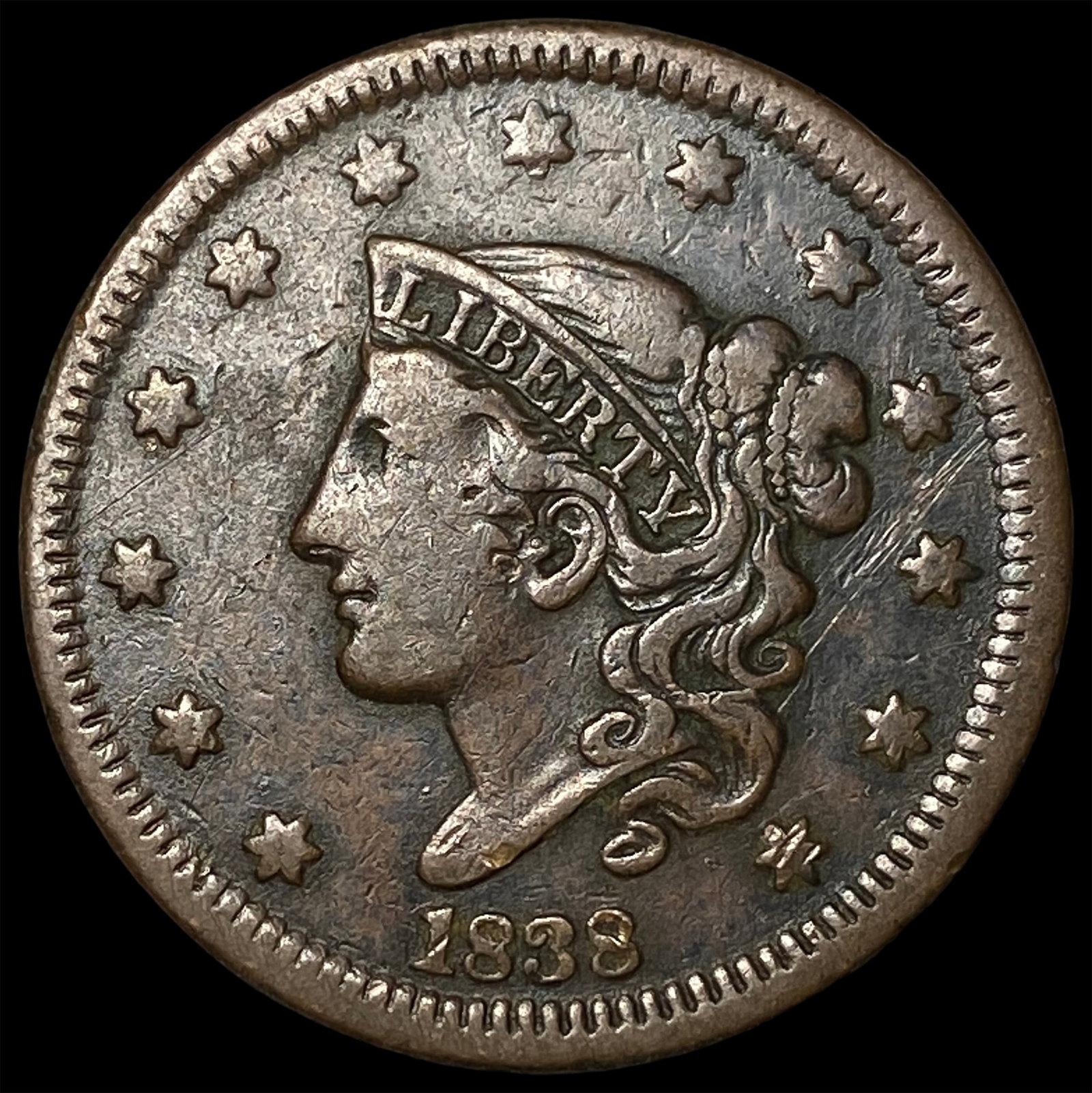 1838 Braided Hair Large Cent NEARLY UNCIRCULATED: 1838 Braided Hair Large Cent NEARLY UNCIRCULATED
