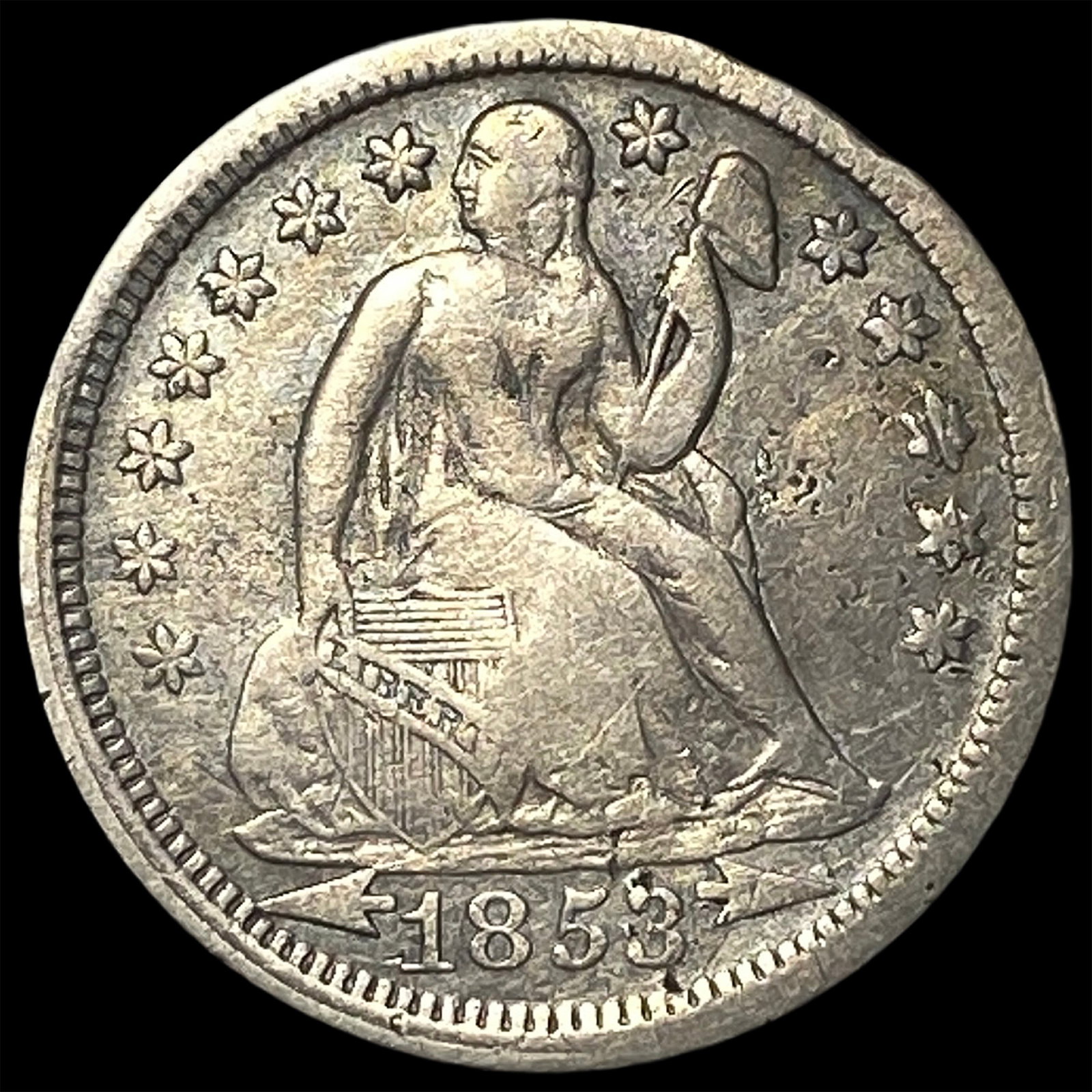1853 Arrows Seated Liberty Dime LIGHTLY CIRCULATED (1 of 2)