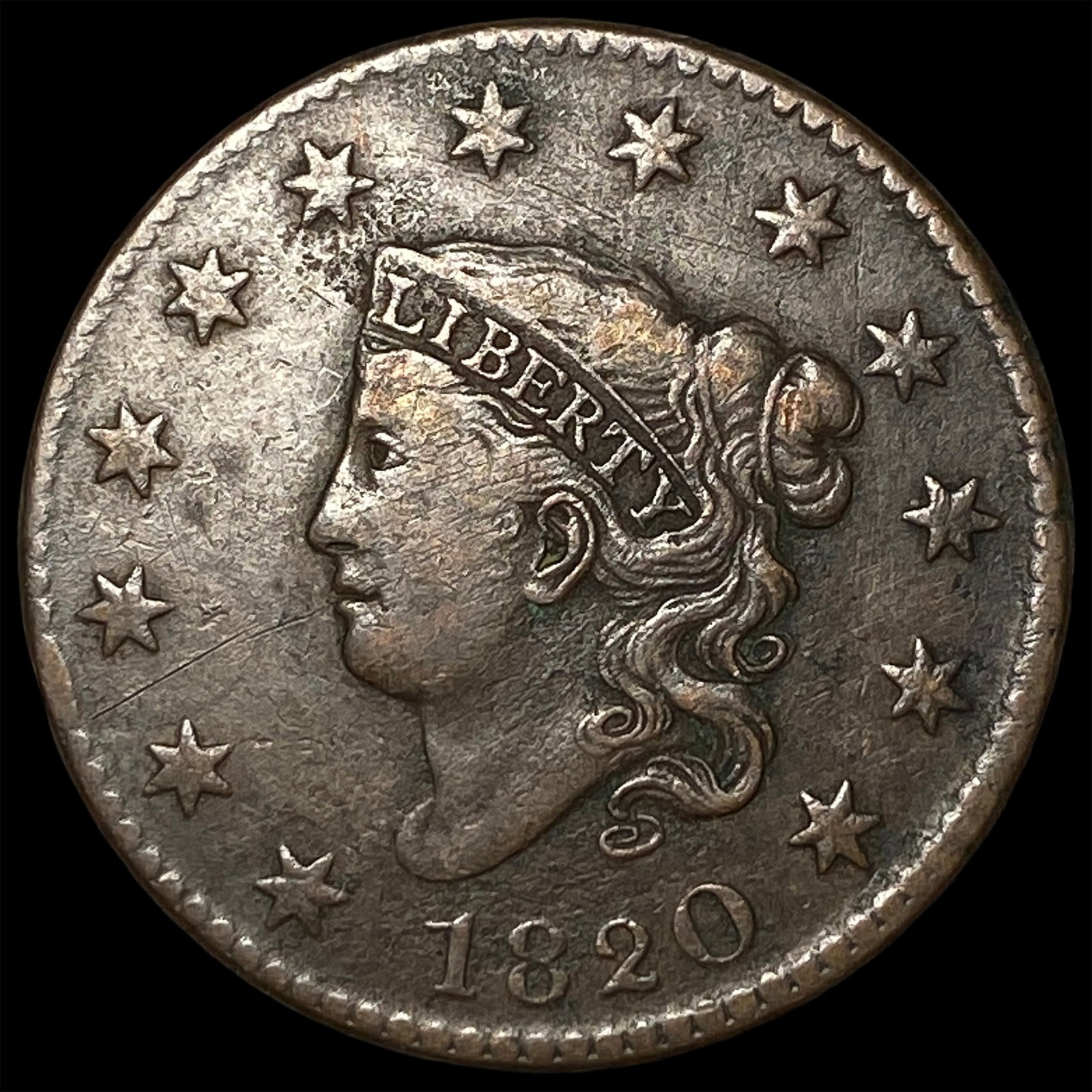 1820 Coronet Head Large Cent ABOUT UNCIRCULATED: 1820 Coronet Head Large Cent ABOUT UNCIRCULATED