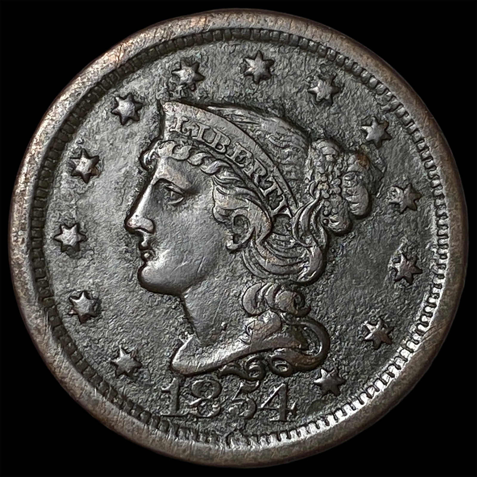 1854 Braided Hair Large Cent HIGH GRADE: 1854 Braided Hair Large Cent HIGH GRADE