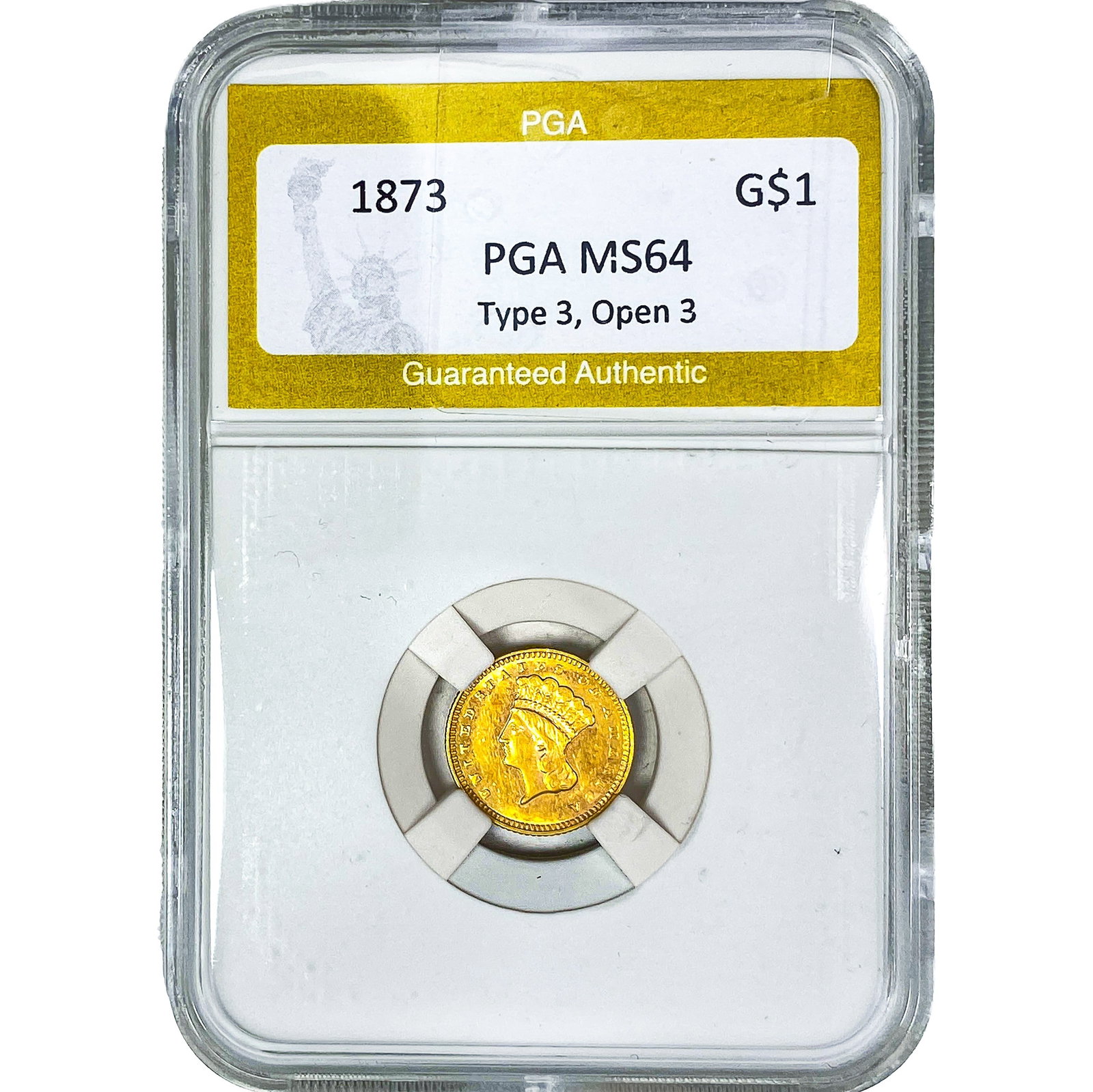 1873 Type 3 Dollar PGA MS64 Type 3, Open 3 (1 of 2)