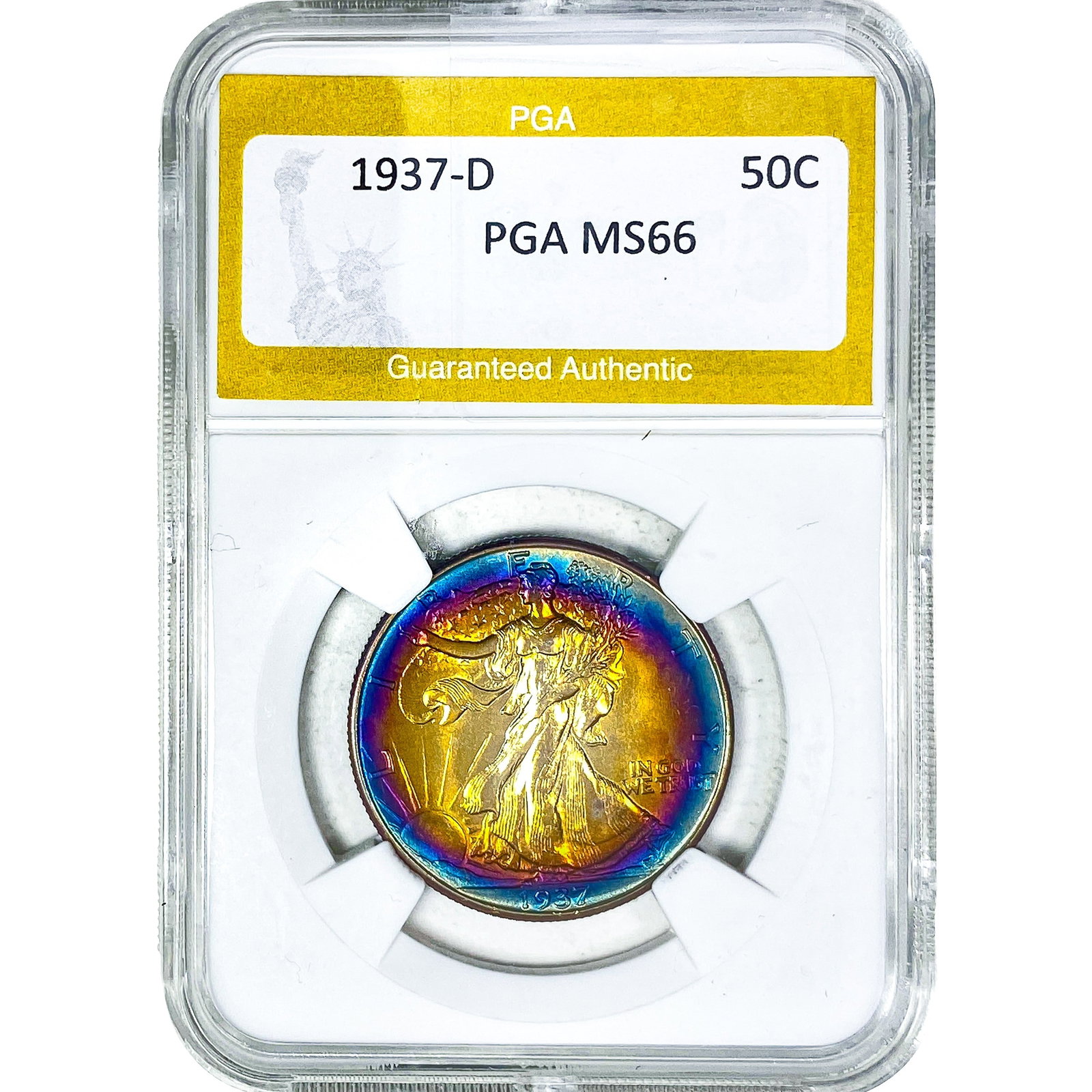 1937-D Walking Liberty Half Dollar PGA MS66: 1937-D Walking Liberty Half Dollar PGA MS66