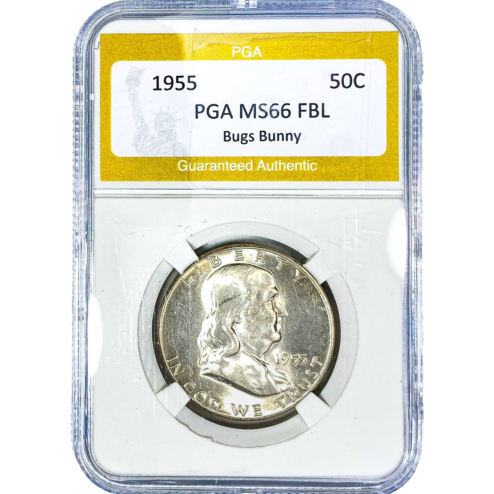 1955 Franklin Half Dollar PGA MS66 FBL, Bugs Bunny (1 of 2)