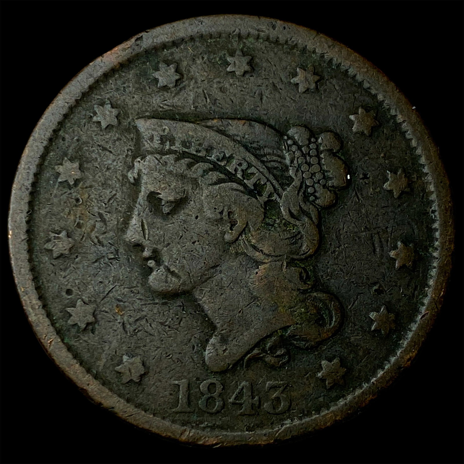 1843 Braided Hair Large Cent LIGHTLY CIRCULATED: 1843 Braided Hair Large Cent LIGHTLY CIRCULATED