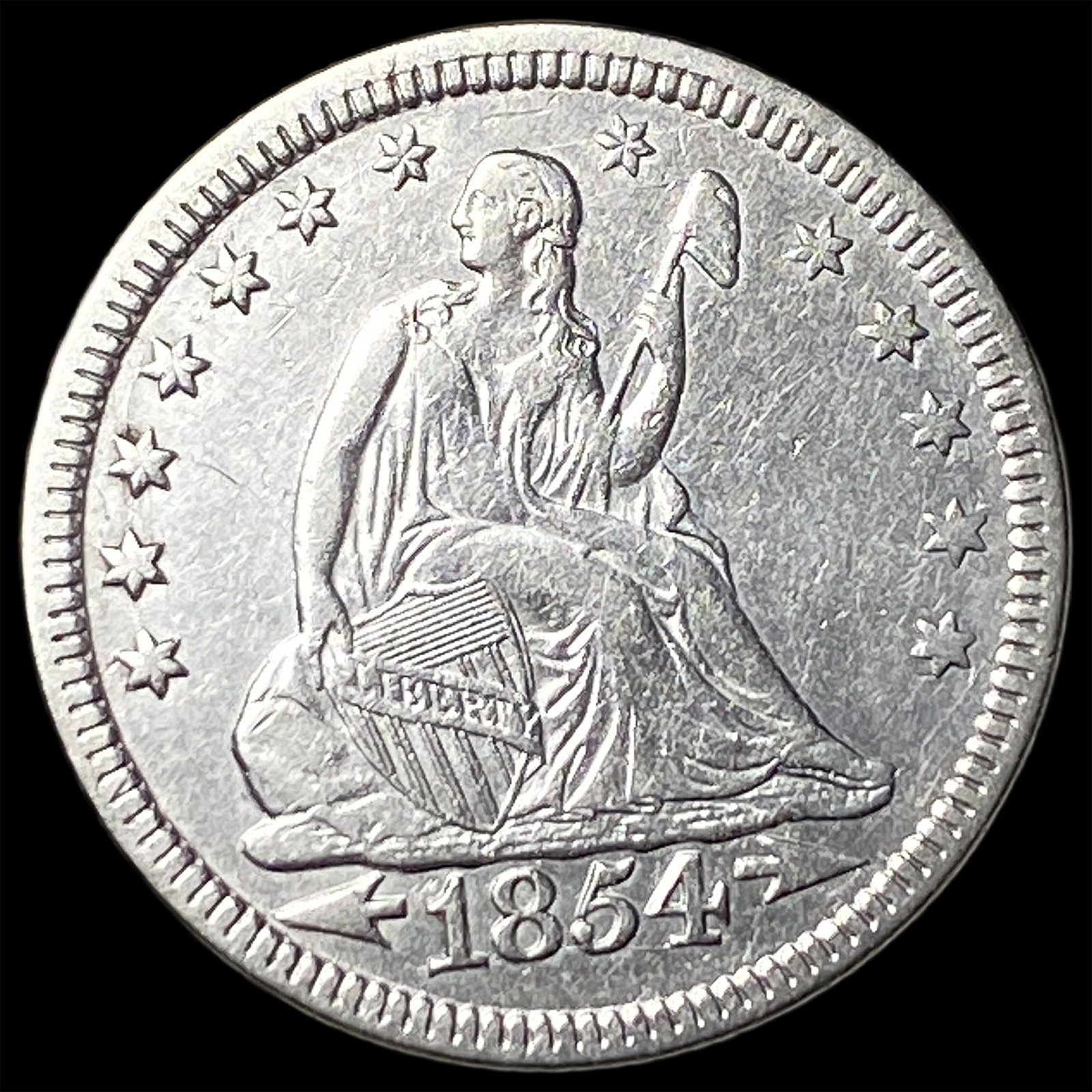 1854 Seated Liberty Quarter NEARLY UNCIRCULATED: 1854 Seated Liberty Quarter NEARLY UNCIRCULATED