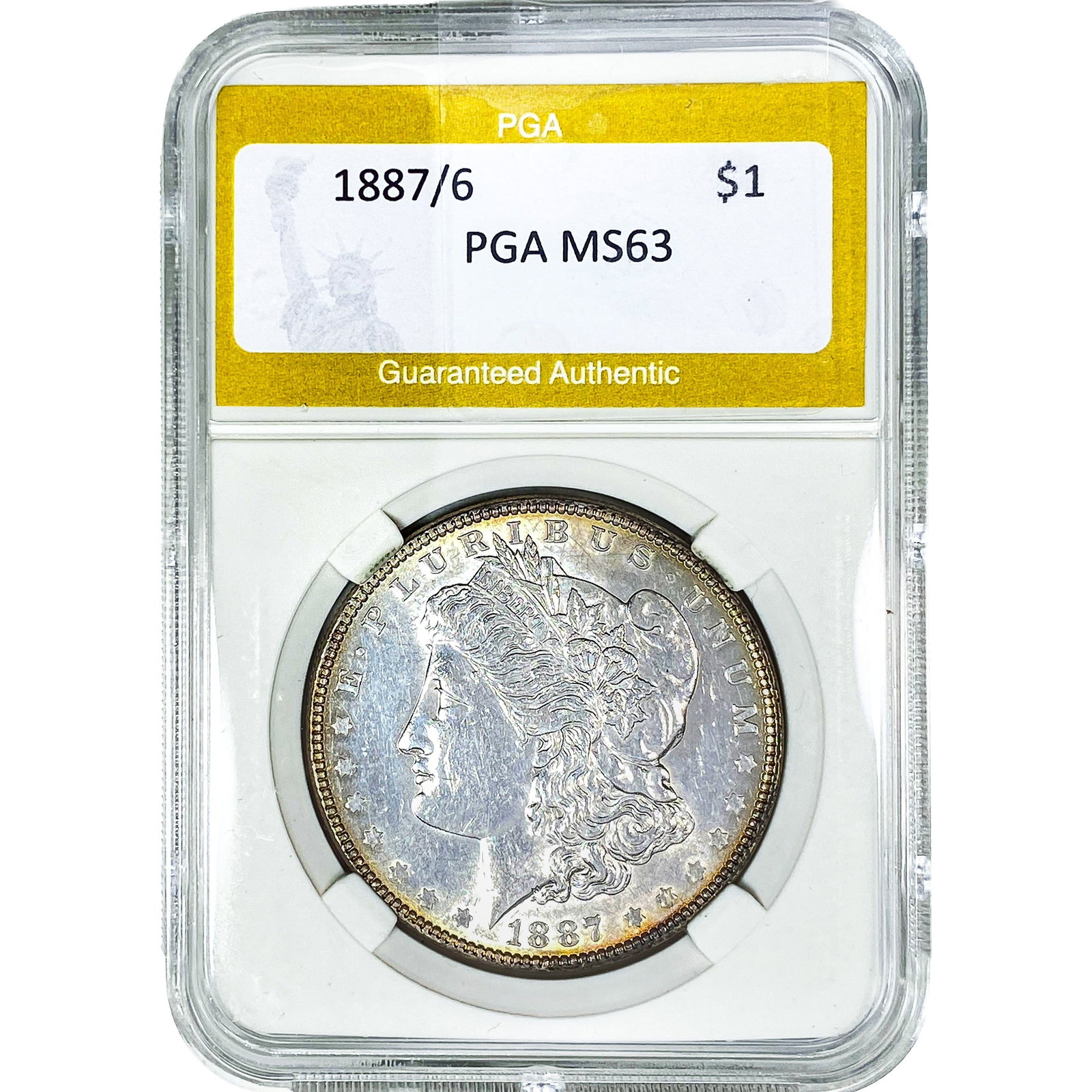 1887/6 Morgan Silver Dollar PGA MS63: 1887/6 Morgan Silver Dollar PGA MS63