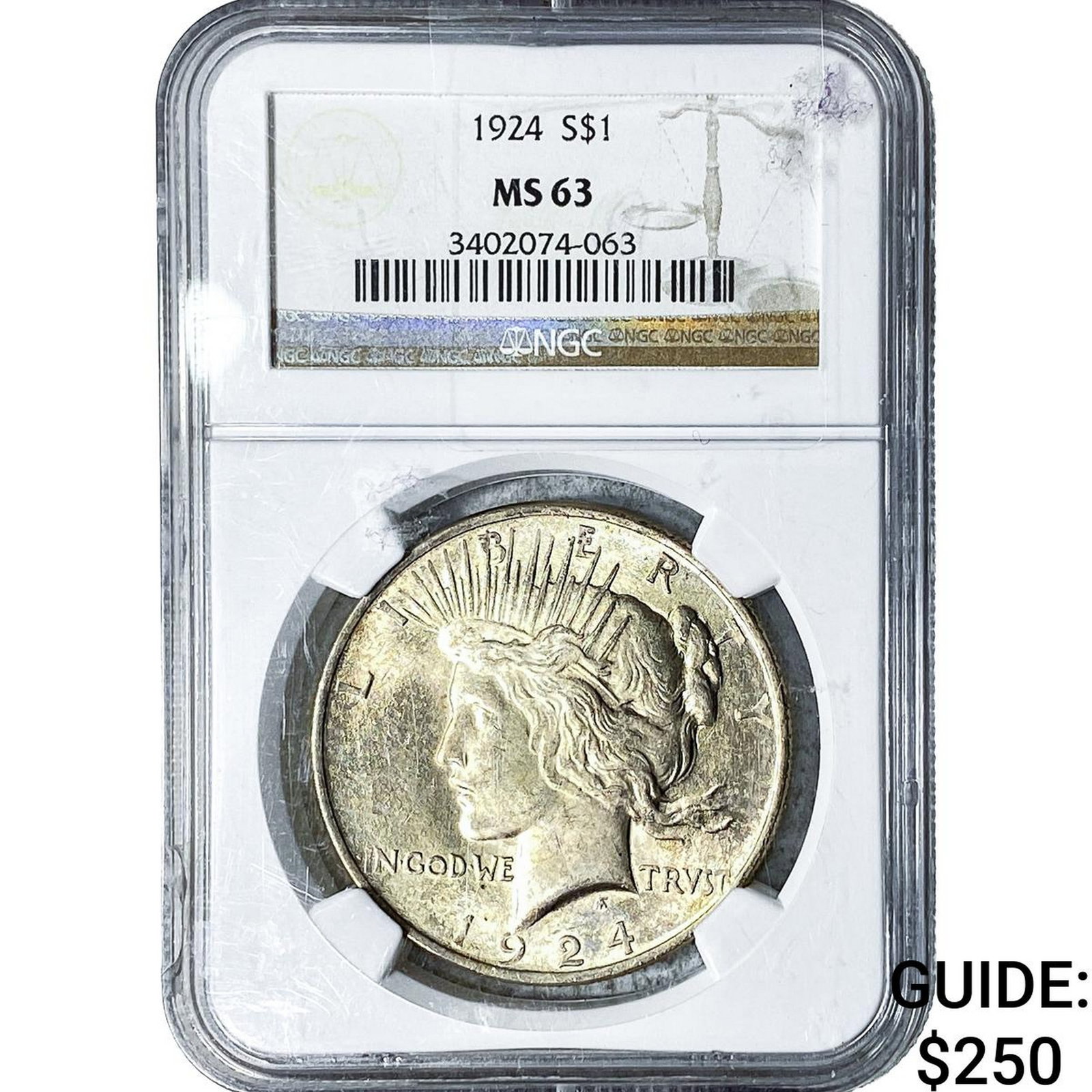 1924 Silver Peace Dollar NGC MS63: 1924 Silver Peace Dollar NGC MS63