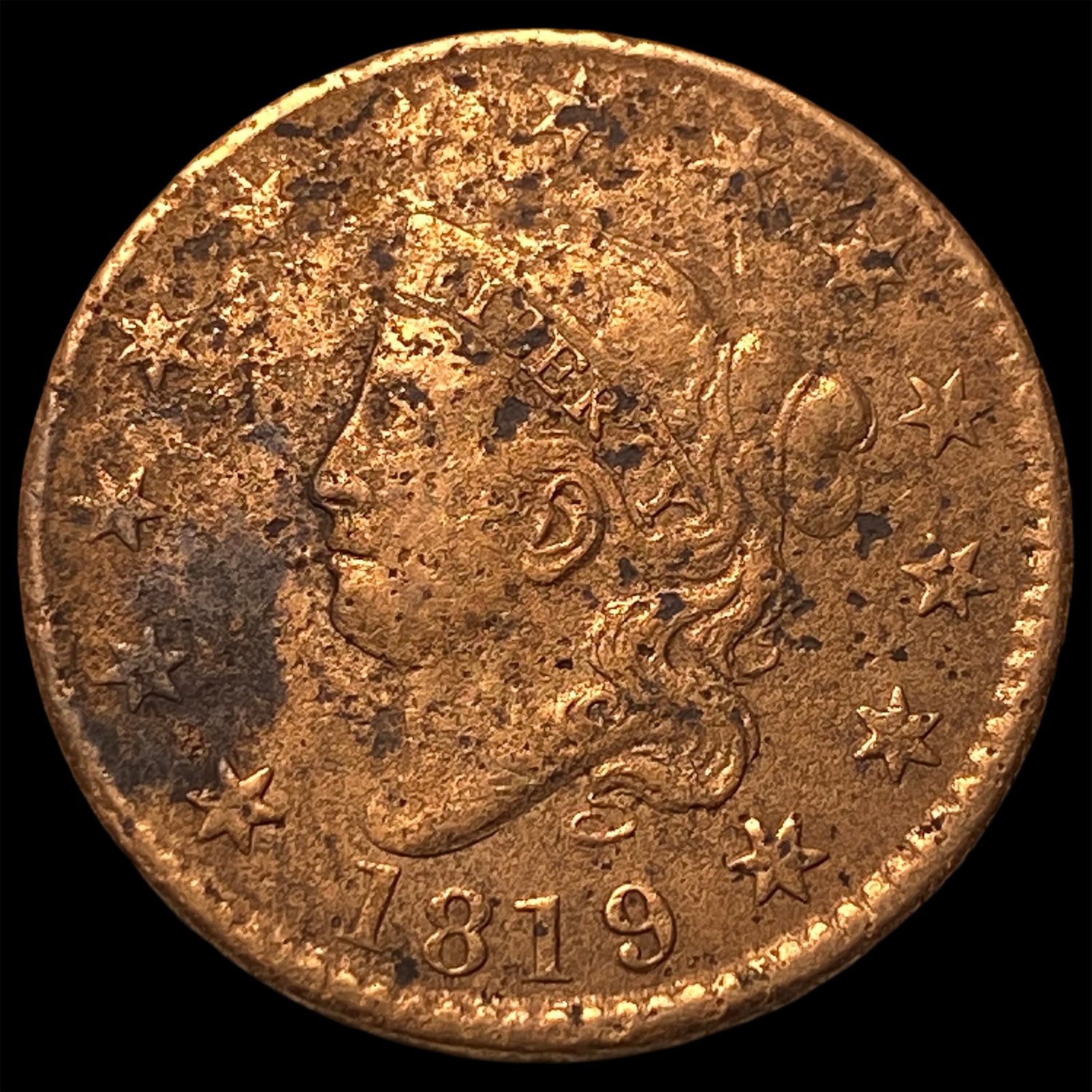 1819 Coronet Head Large Cent NICELY CIRCULATED: 1819 Coronet Head Large Cent NICELY CIRCULATED