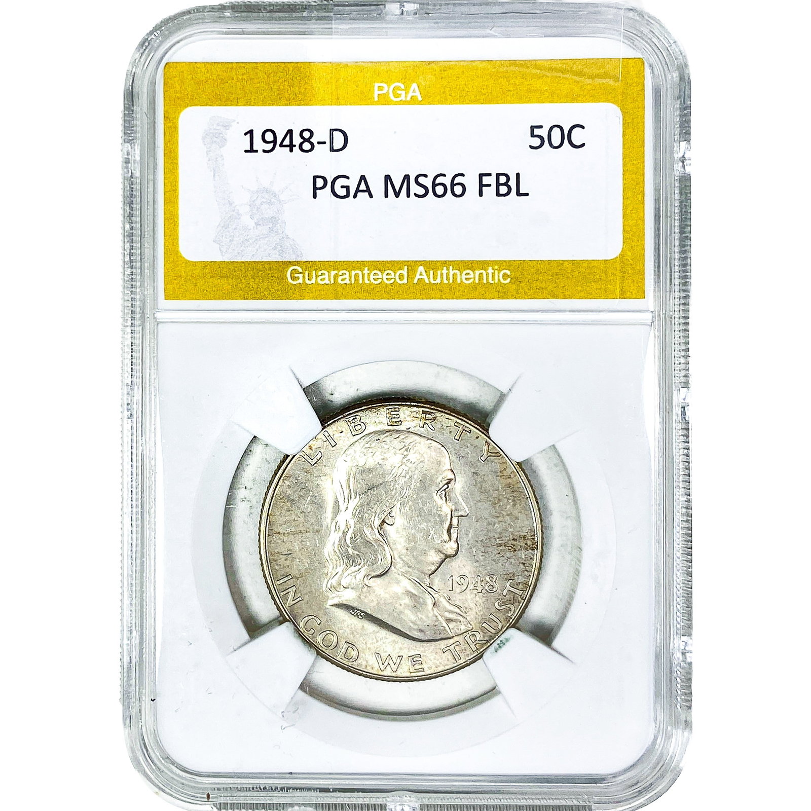 1948-D Franklin Half Dollar PGA MS66 FBL: 1948-D Franklin Half Dollar PGA MS66 FBL