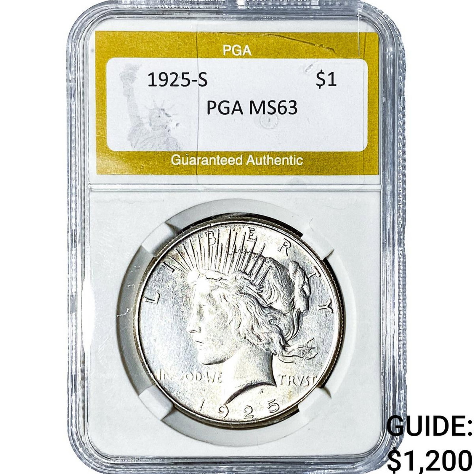 1925-S Silver Peace Dollar PGA MS63: 1925-S Silver Peace Dollar PGA MS63