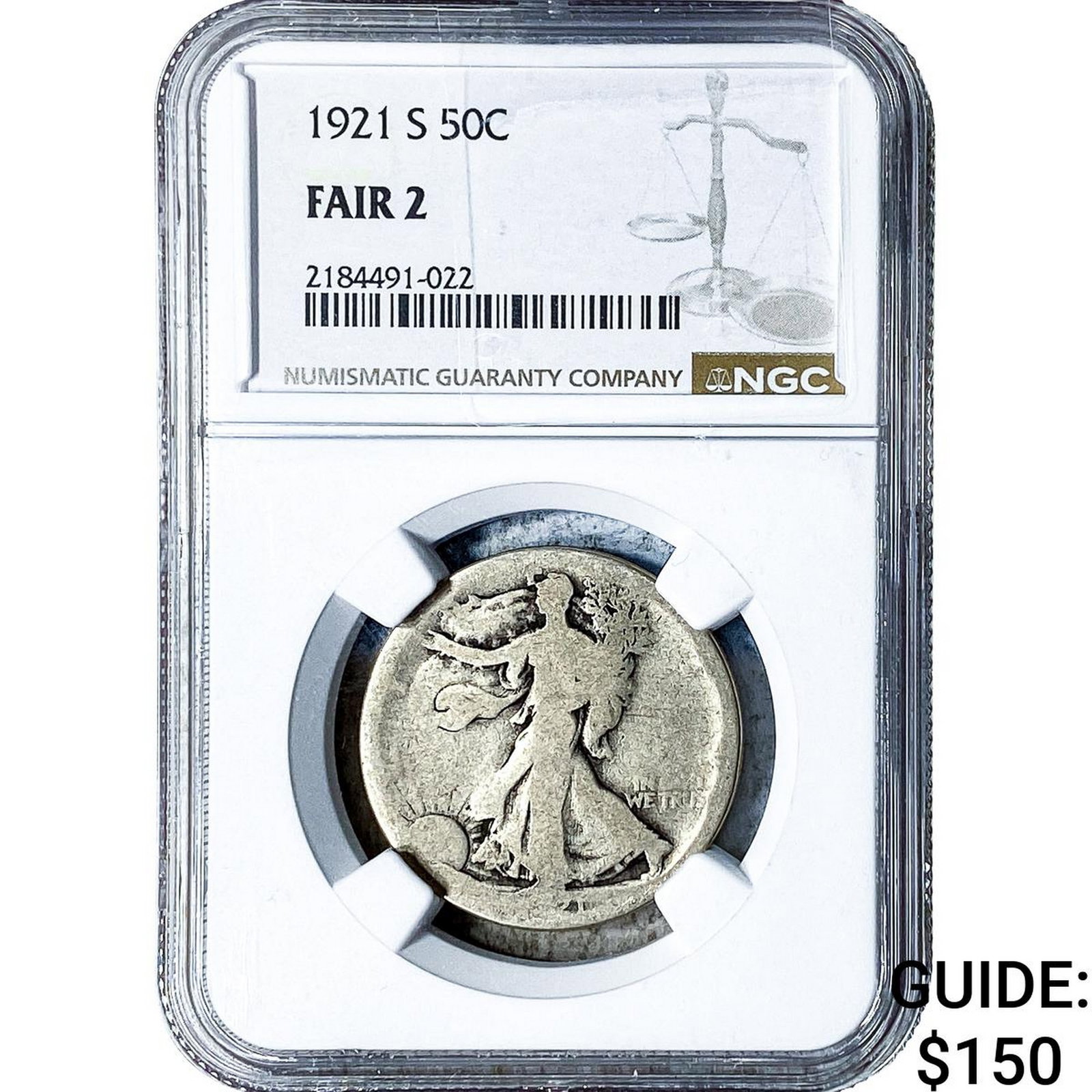 1921-S Walking Liberty Half Dollar NGC F2: 1921-S Walking Liberty Half Dollar NGC F2