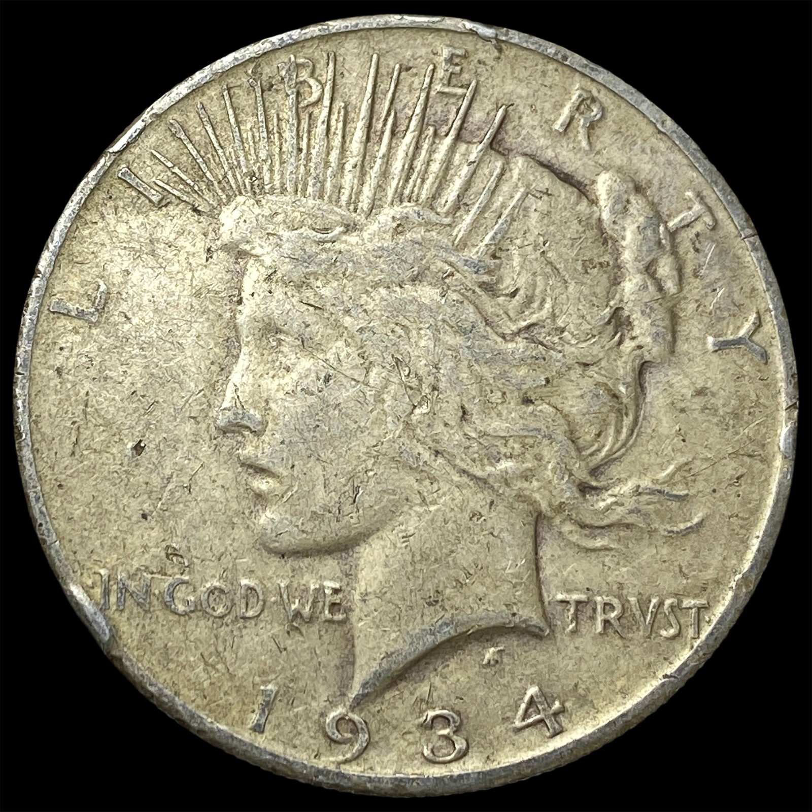1934-S Peace Silver Dollar ABOUT UNCIRCULATED: 1934-S Peace Silver Dollar ABOUT UNCIRCULATED