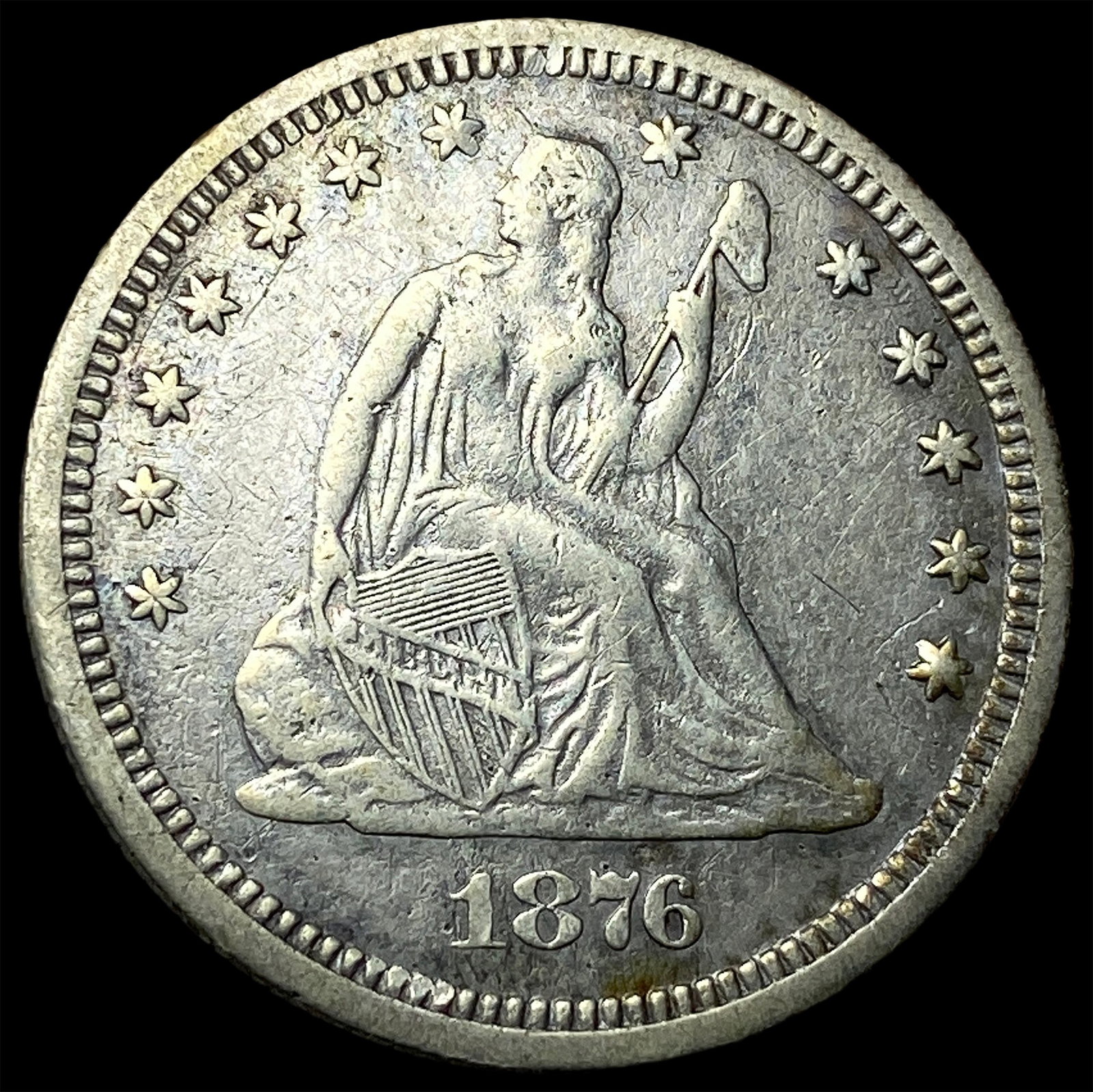 1876-CC Silver Seated Liberty Quarter CLOSELY UNCIRCULATED: 1876-CC Silver Seated Liberty Quarter CLOSELY UNCIRCULATED