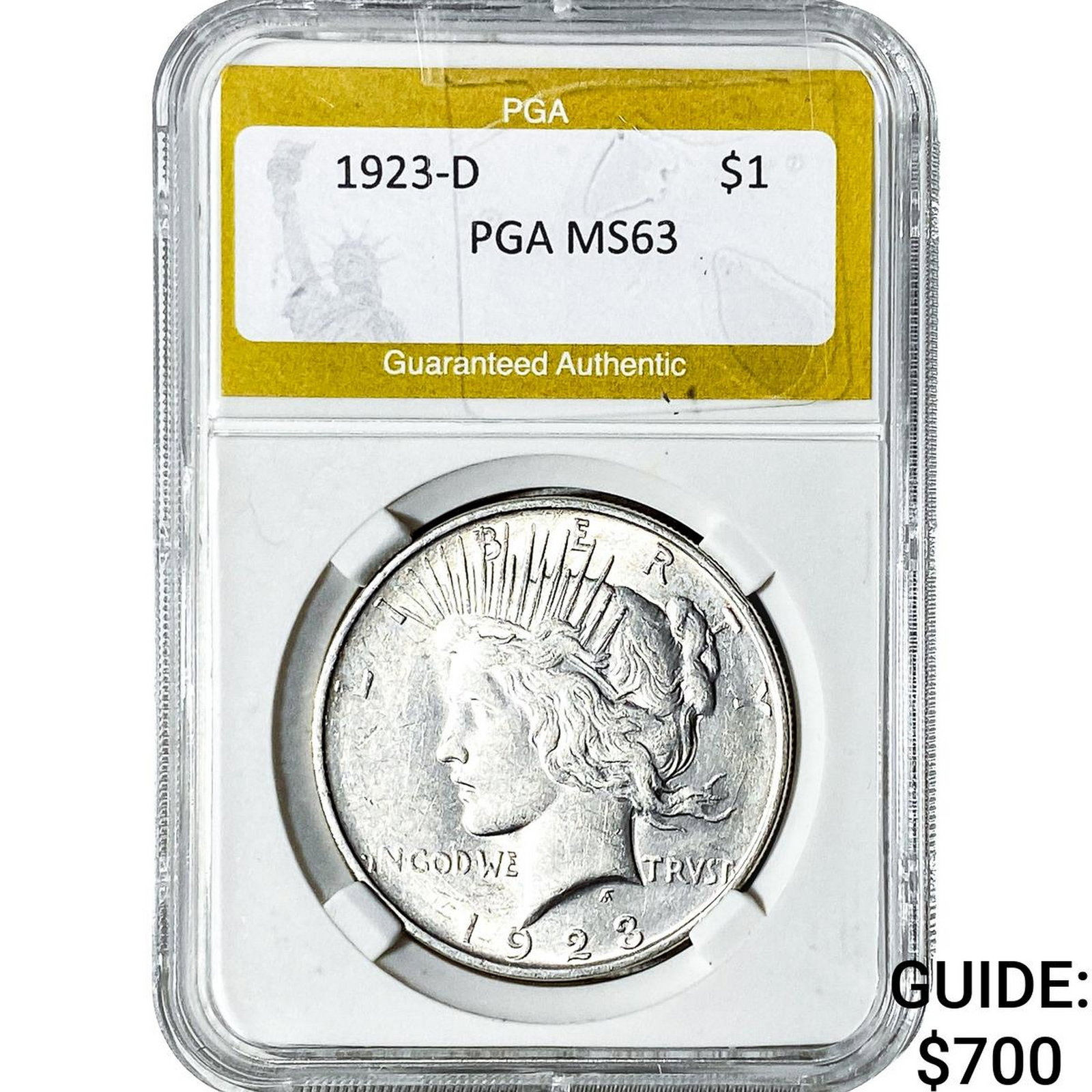 1923-D Morgan Silver Dollar PGA MS63: 1923-D Morgan Silver Dollar PGA MS63