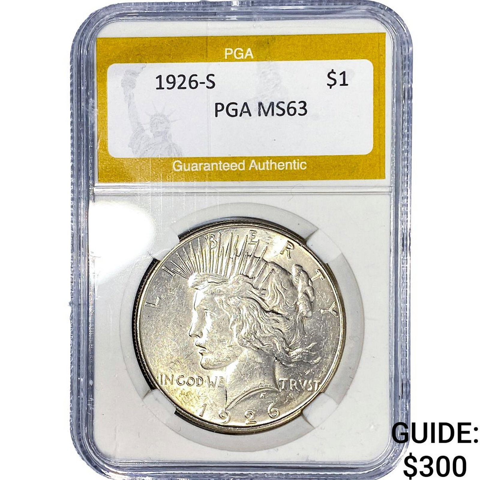 1926-S Silver Peace Dollar PGA MS63: 1926-S Silver Peace Dollar PGA MS63