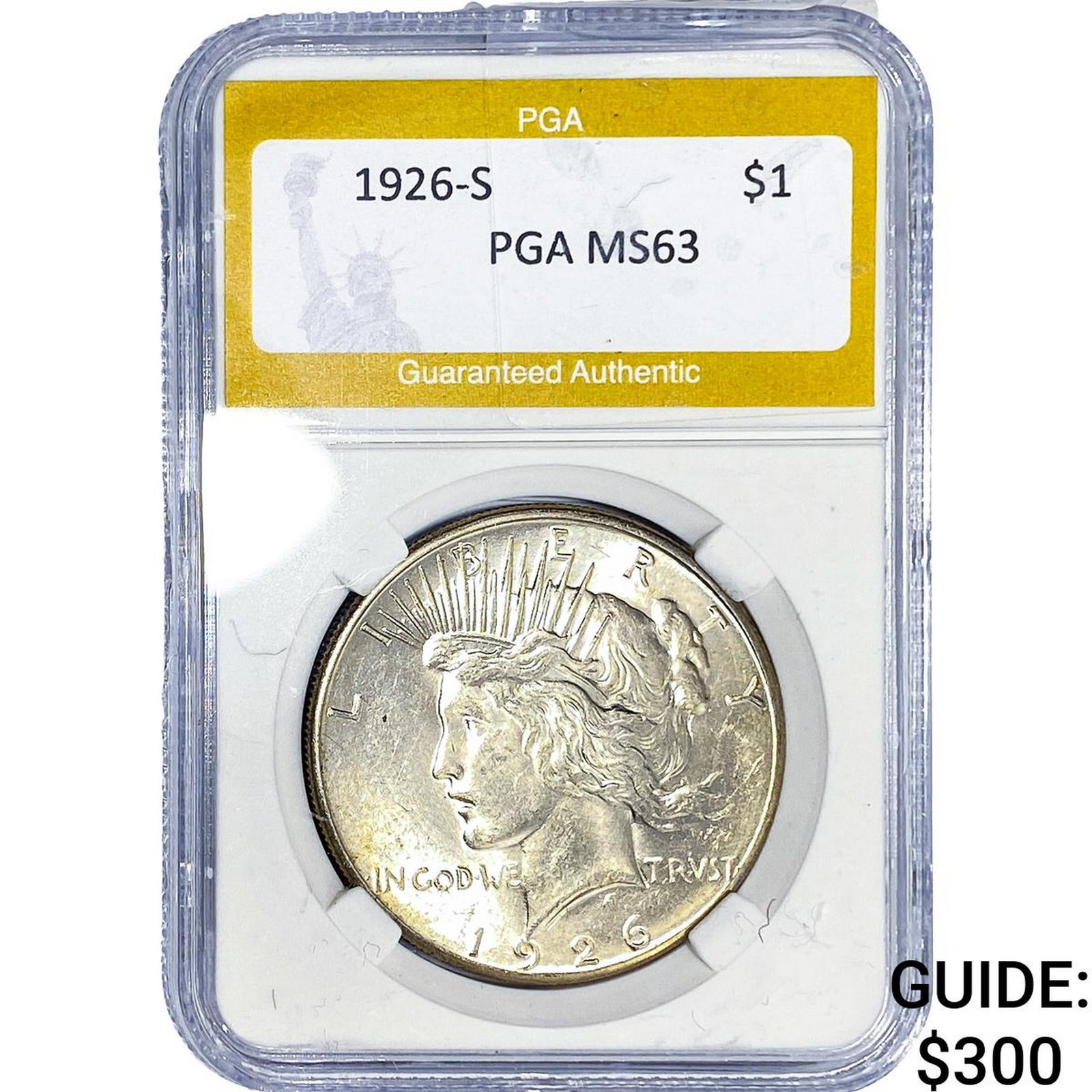 1926-S Silver Peace Dollar PGA MS63: 1926-S Silver Peace Dollar PGA MS63