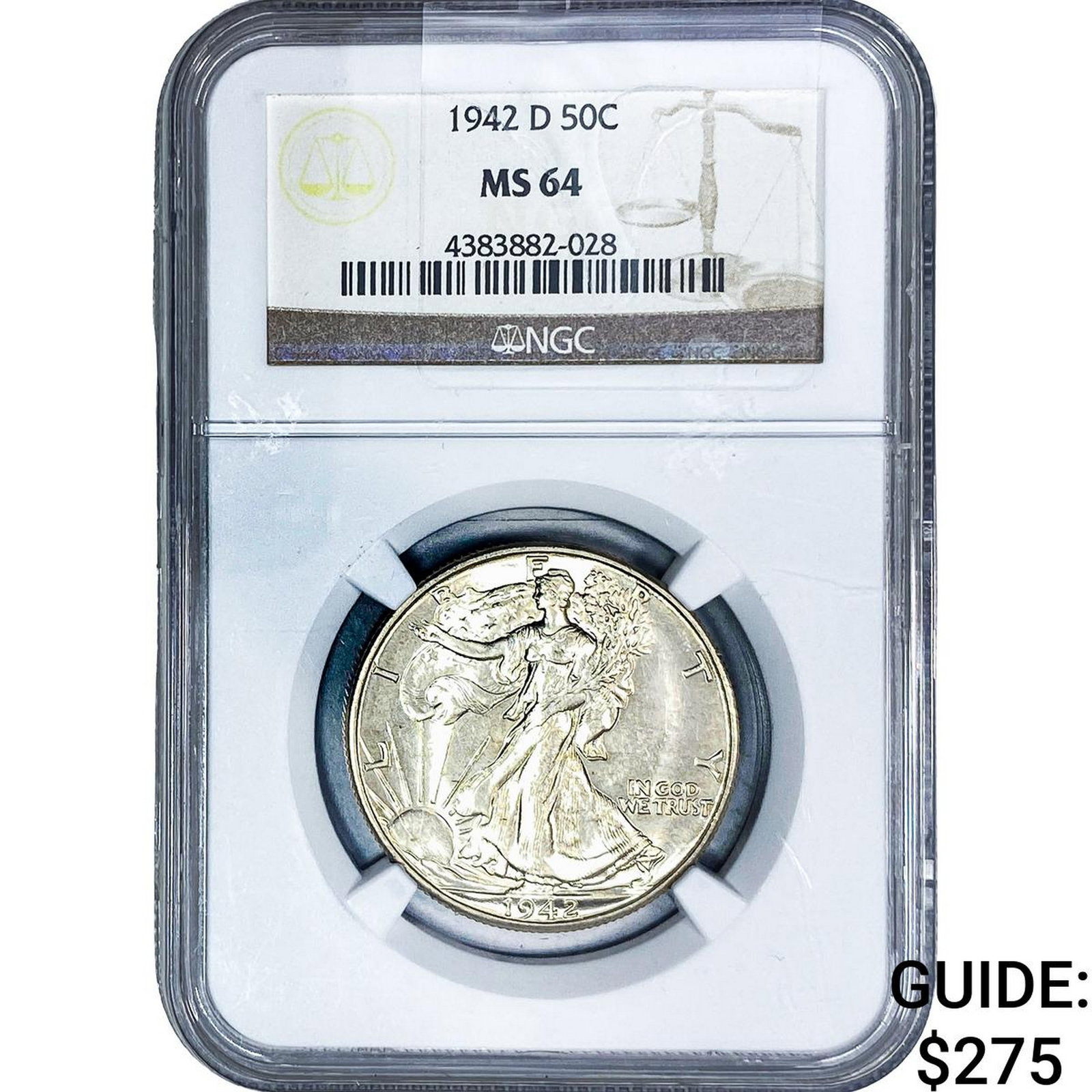 1942-D Walking Liberty Half Dollar NGC MS64: 1942-D Walking Liberty Half Dollar NGC MS64
