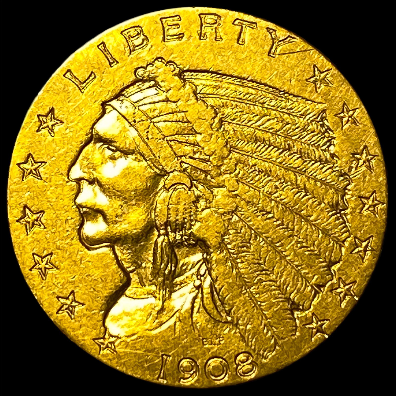 1908 Indian Head $2.5 Gold Quarter Eagle NEARLY UNCIRCULATED (1 of 2)